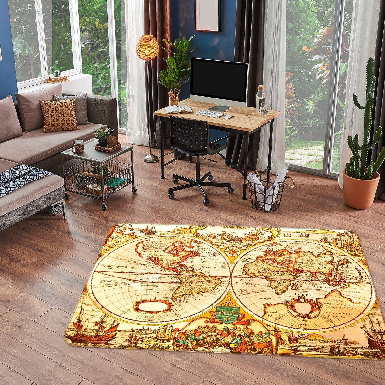 3D Gold Pattern 213 World Map Non Slip Rug Mat Mat AJ Creativity Home