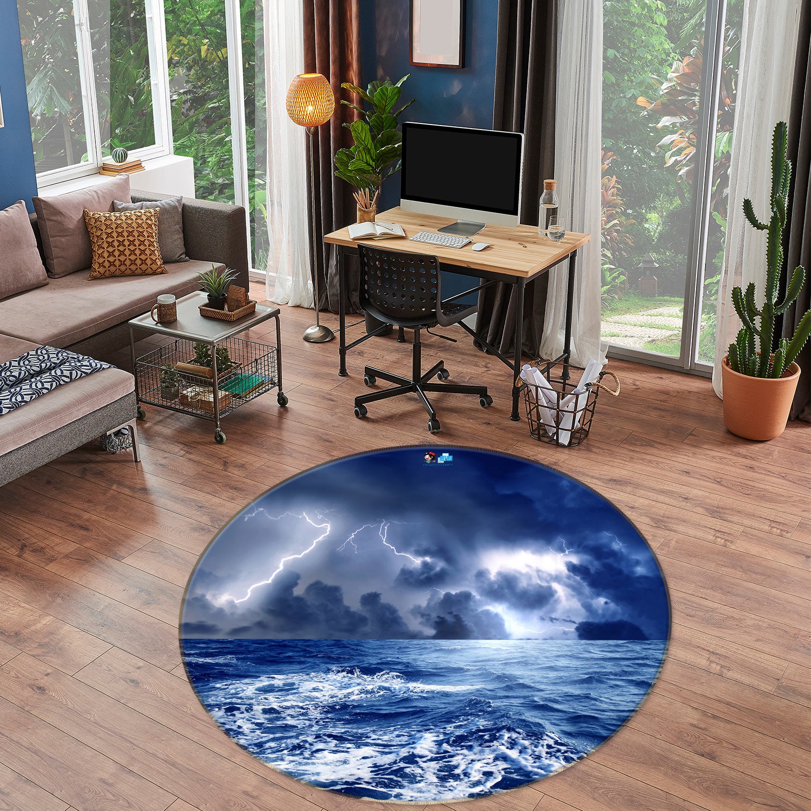 3D Wave Lightning 72222 Round Non Slip Rug Mat