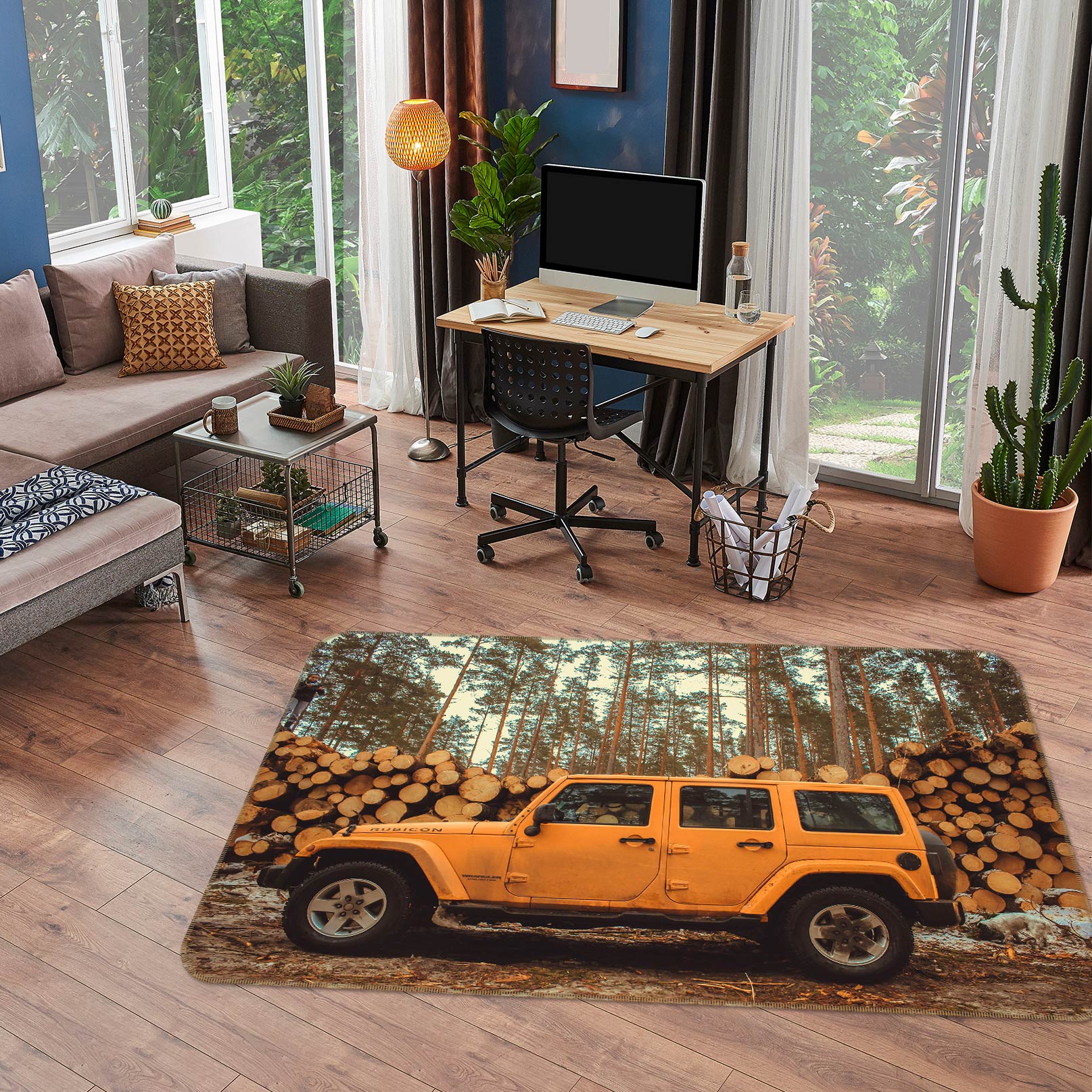 3D Tree Stakes Yellow Car 67226 Vehicle Non Slip Rug Mat