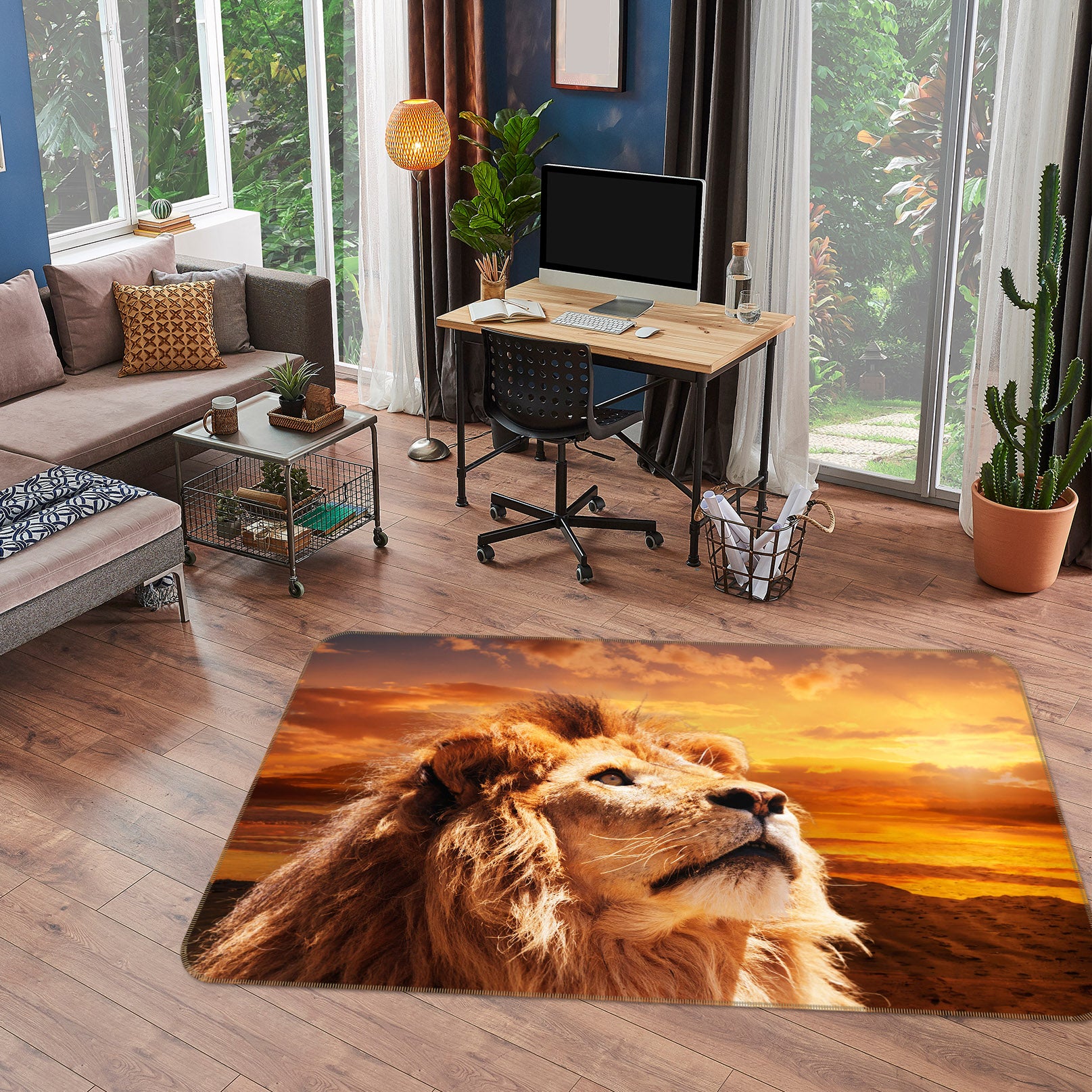 3D Sunset Lion 053 Animal Non Slip Rug Mat
