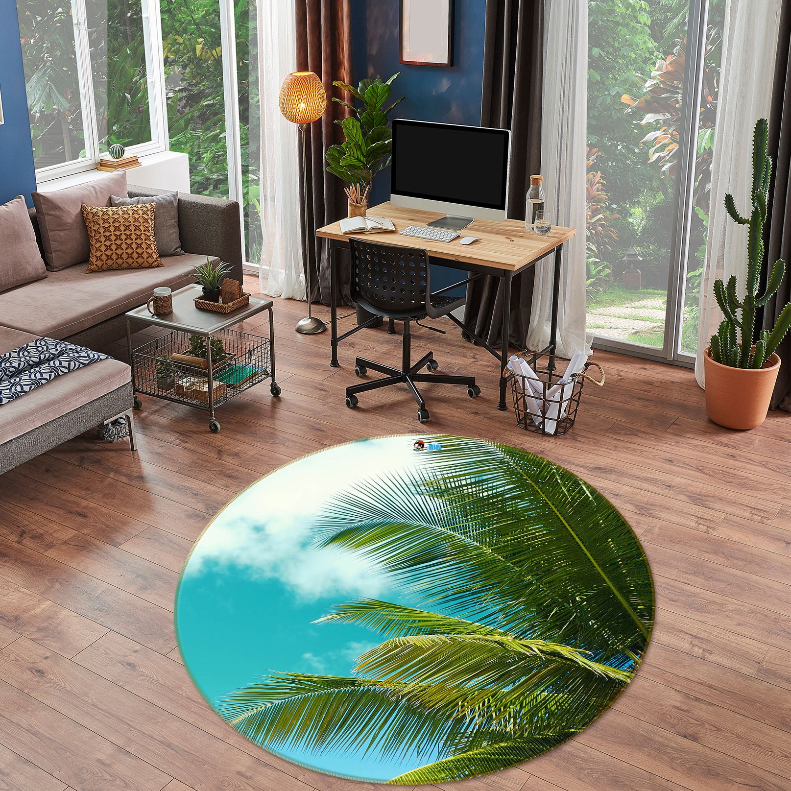 3D Coconut Branch 75119 Round Non Slip Rug Mat