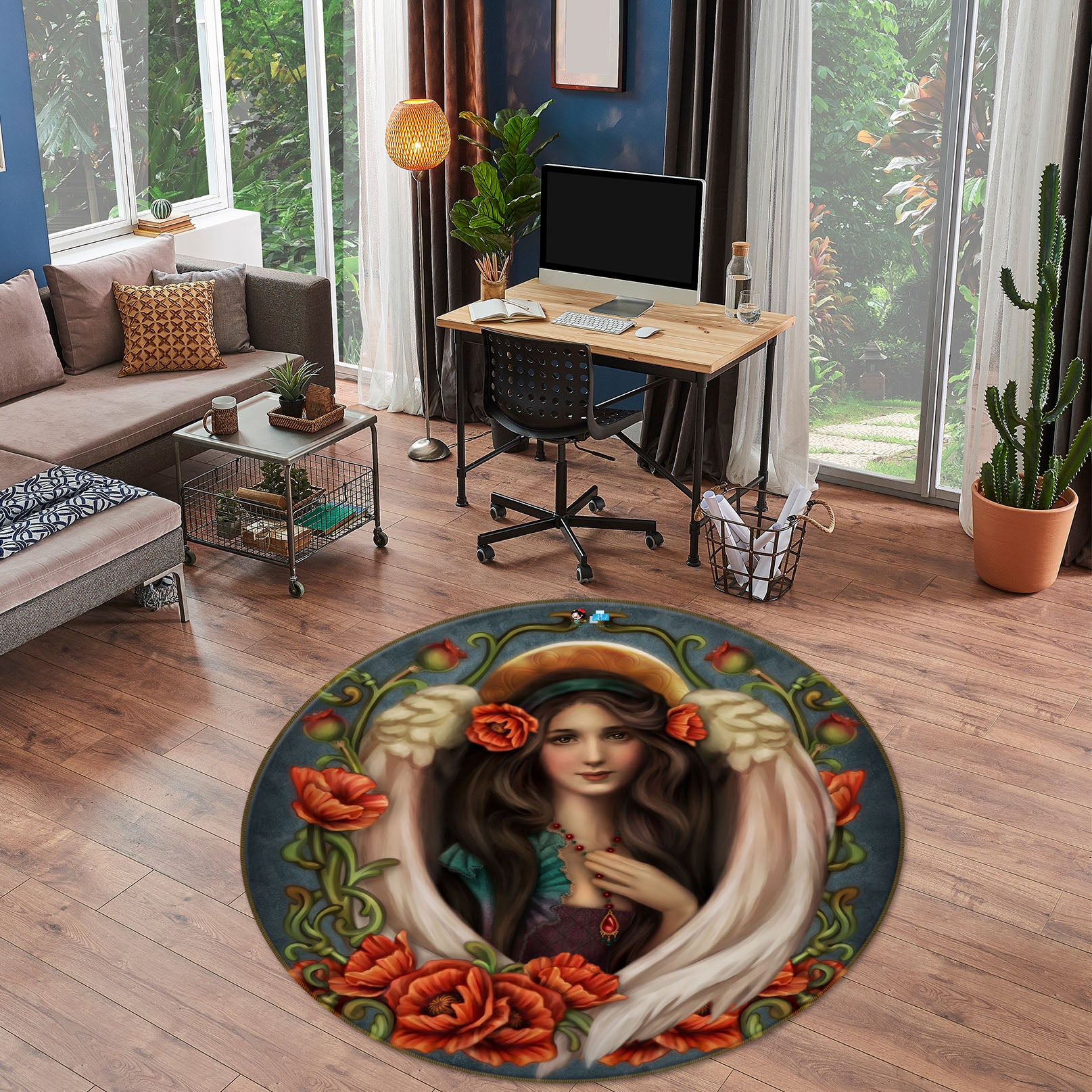 3D Red Flower Woman 8905 Brigid Ashwood Rug Round Non Slip Rug Mat