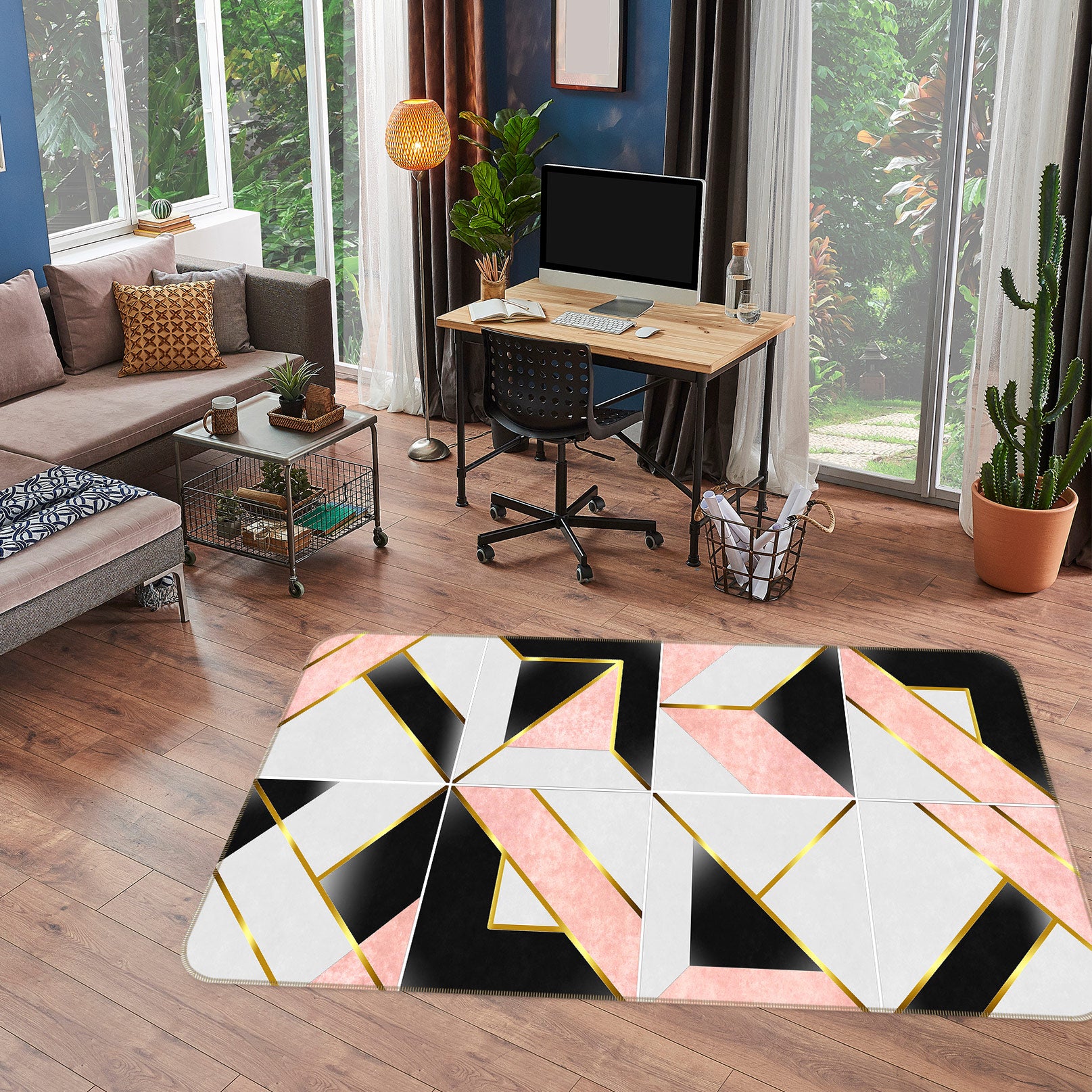 3D Black White Powder Stitching 77205 Non Slip Rug Mat