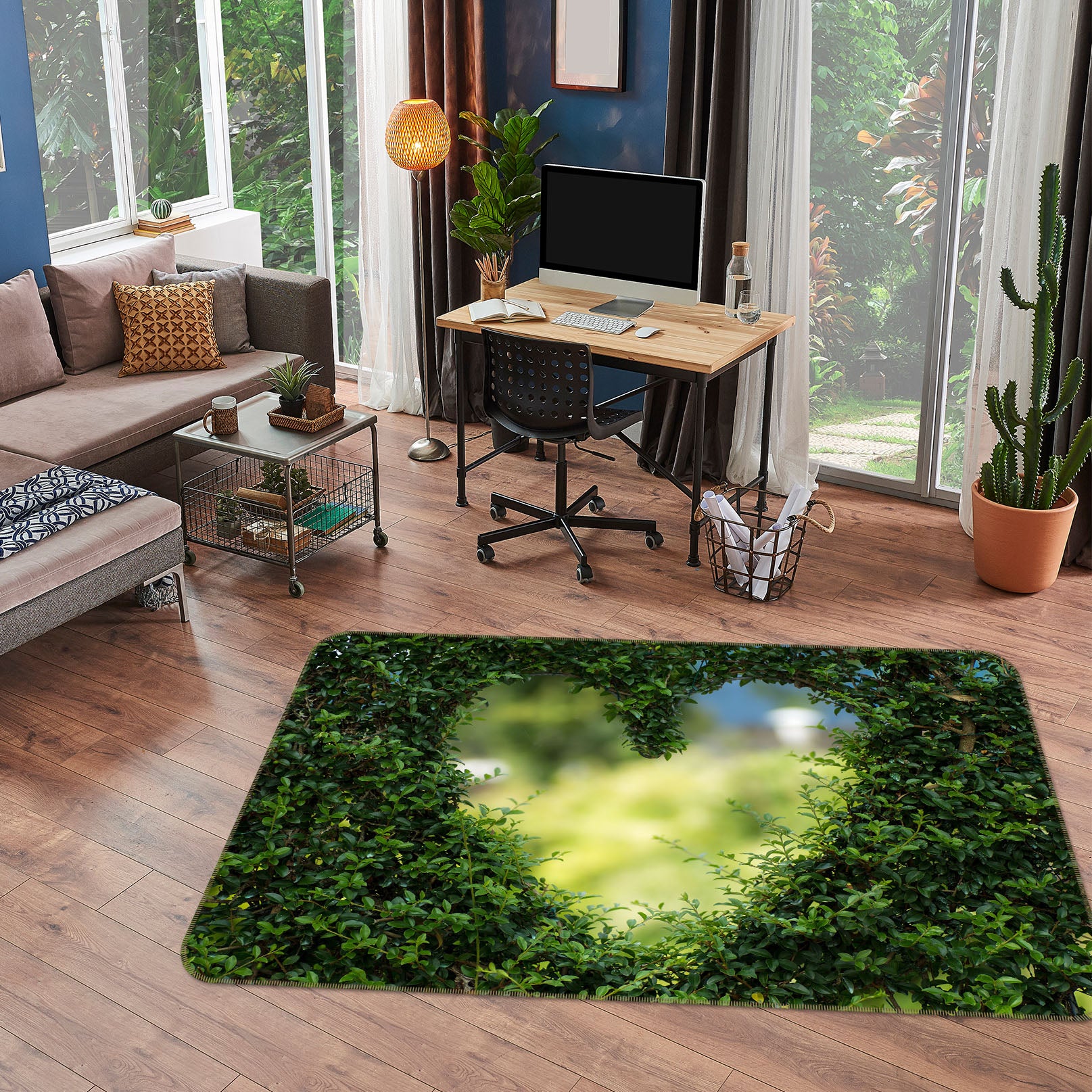3D Heart Grass Circle 65104 Non Slip Rug Mat
