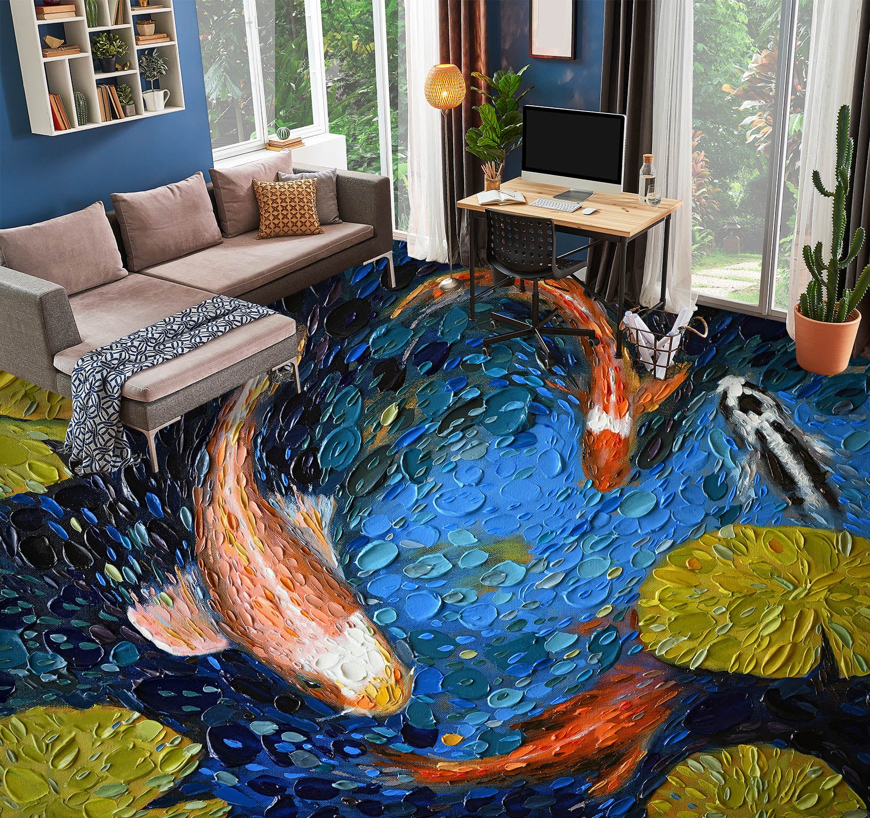 3D Goldfish Leaves 102155 Dena Tollefson Floor Mural