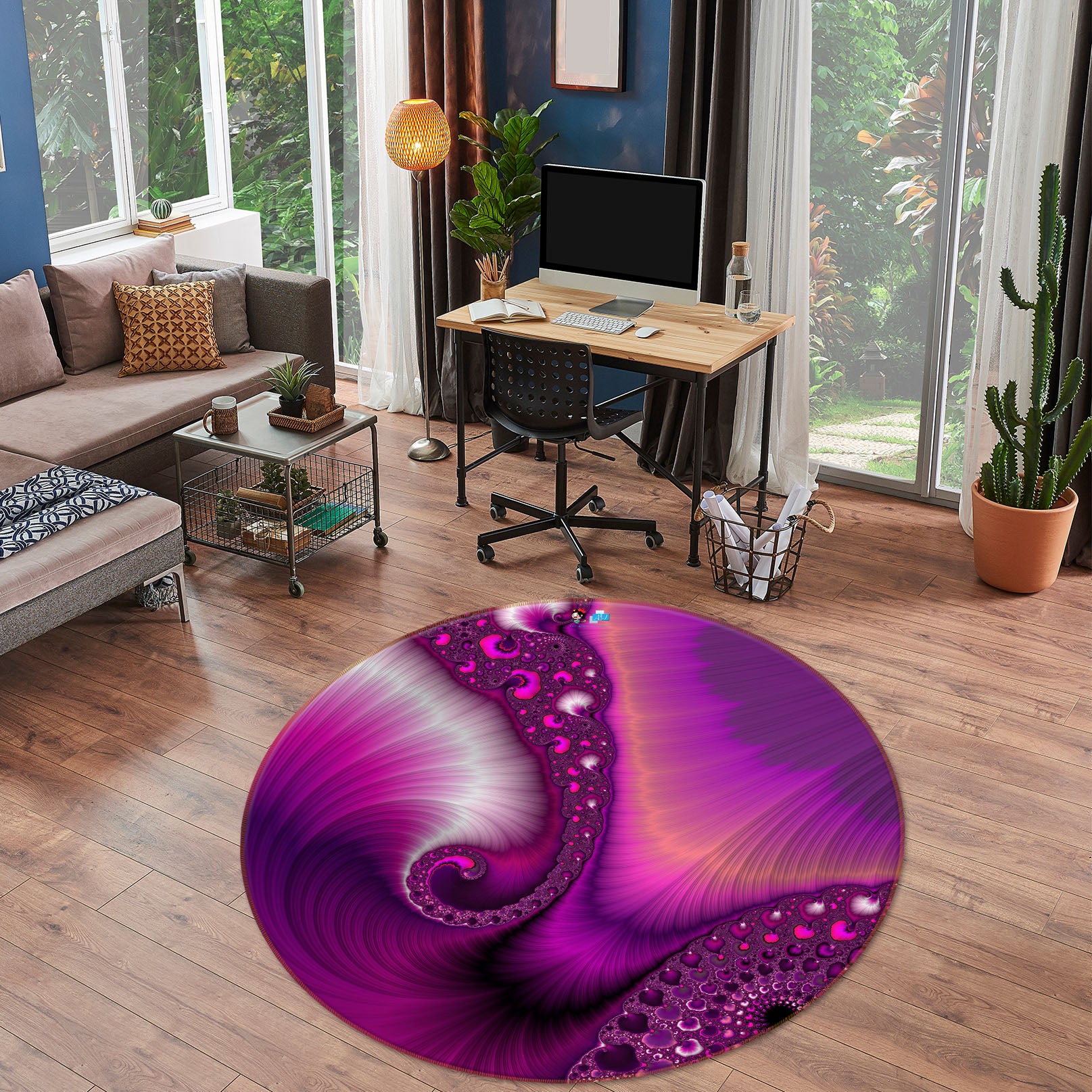3D Fuchsia Pattern 83082 Andrea haase Rug Round Non Slip Rug Mat