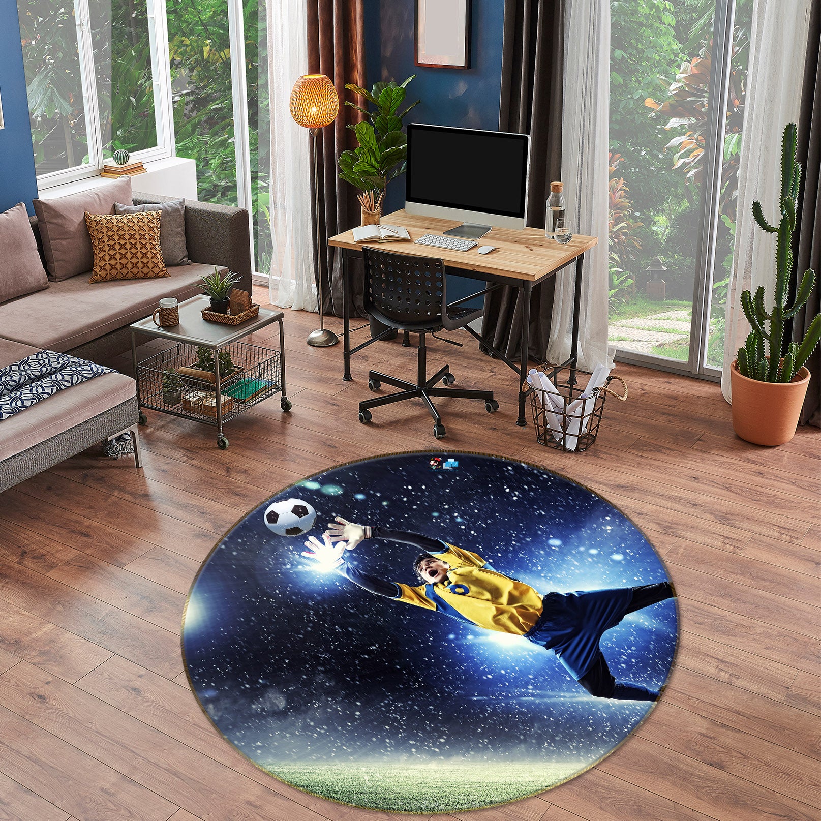 3D Soccer Player 72082 Round Non Slip Rug Mat