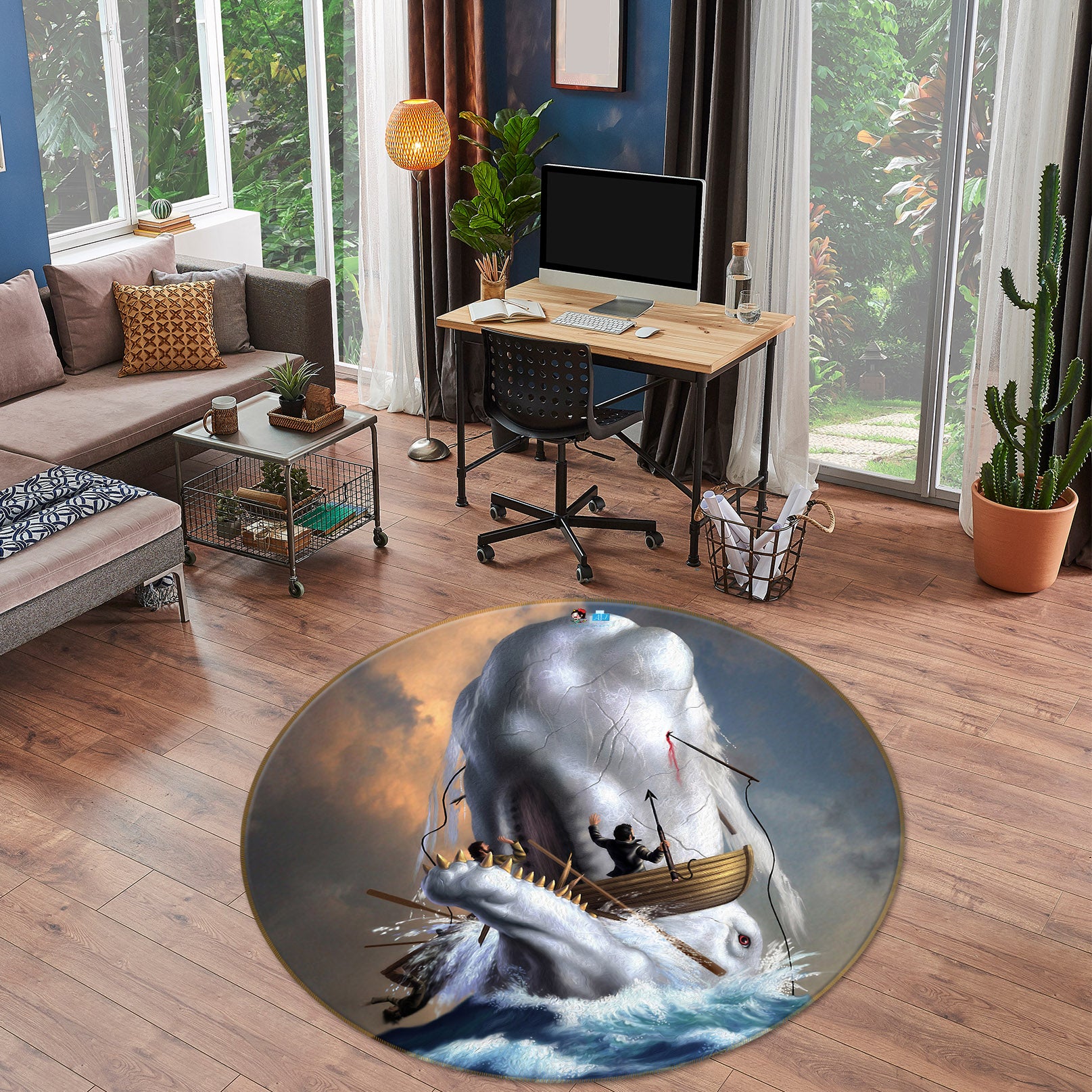 3D Wave Boat 85135 Jerry LoFaro Rug Round Non Slip Rug Mat