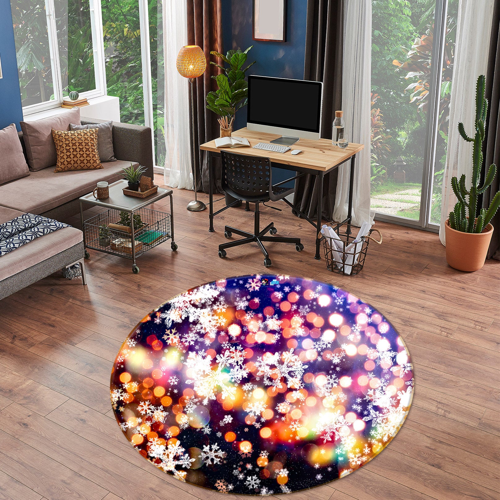 3D Light Shadow 54184 Christmas Round Non Slip Rug Mat Xmas