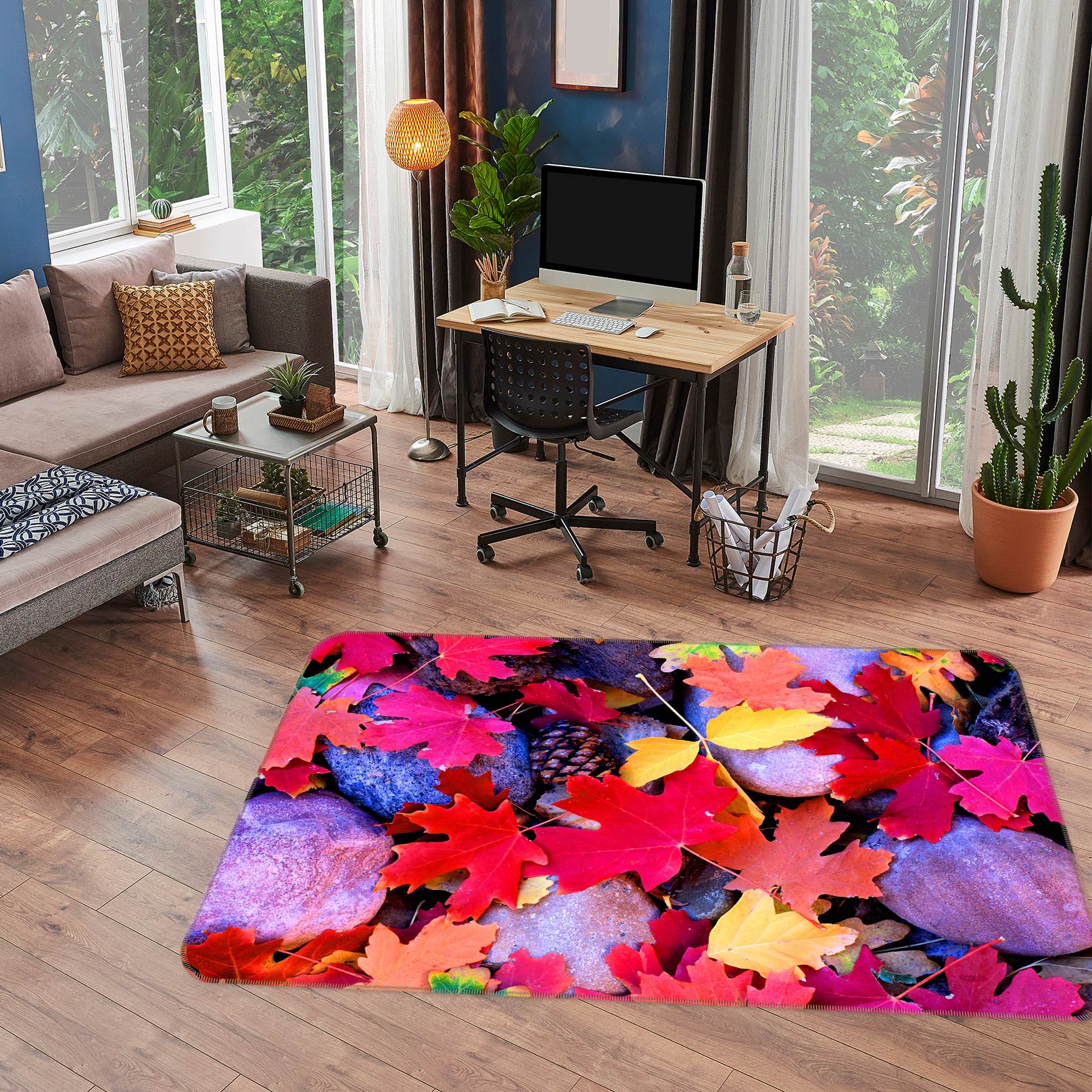 3D Red Leaves 76029 Non Slip Rug Mat