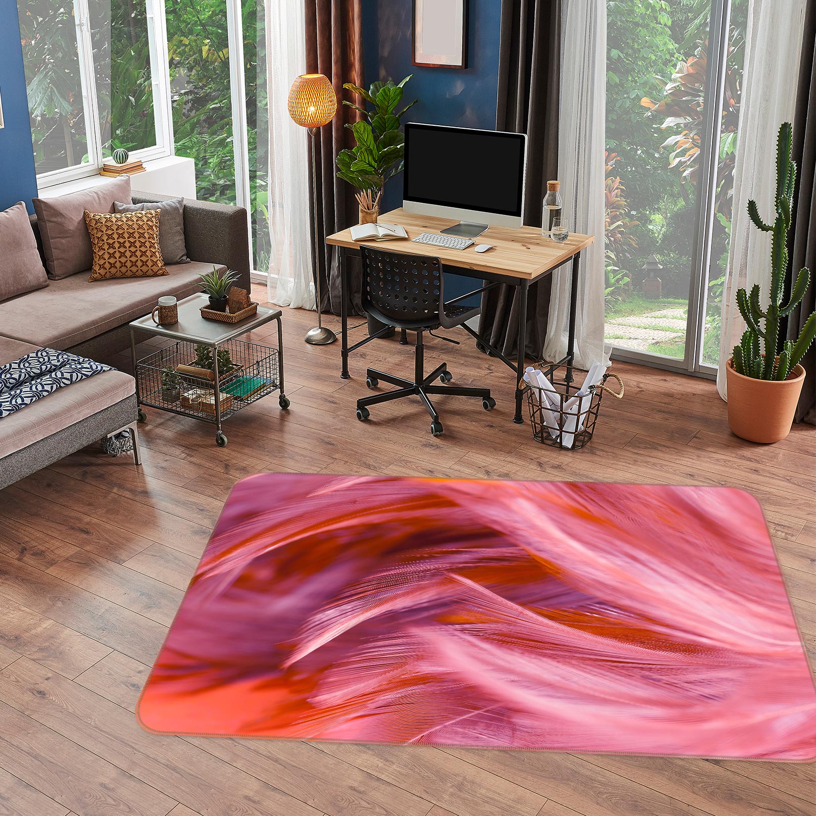 3D Red Feather Pattern 30056 Non Slip Rug Mat