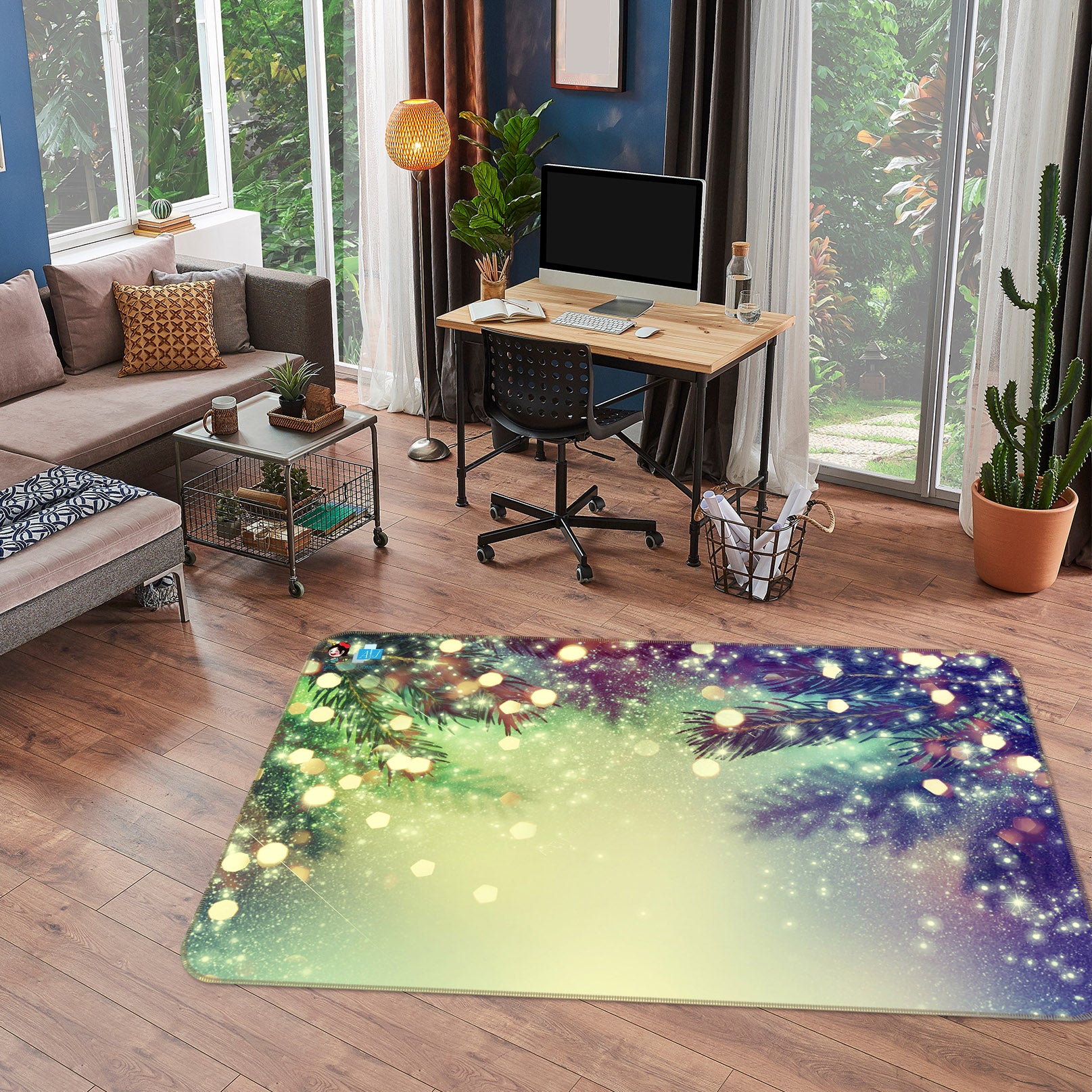 3D Tree Light 55074 Christmas Non Slip Rug Mat Xmas