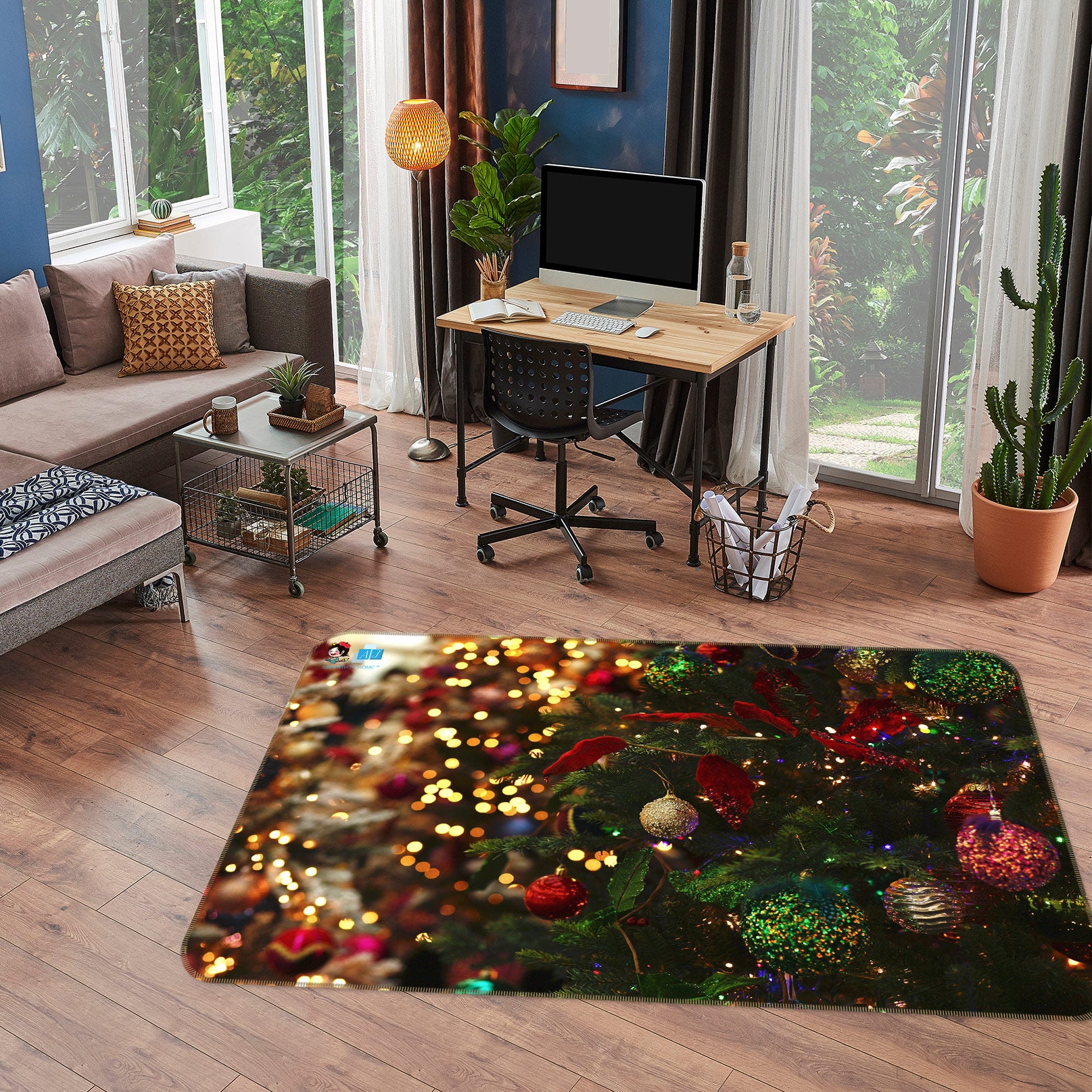 3D Tree Pendant 55008 Christmas Non Slip Rug Mat Xmas