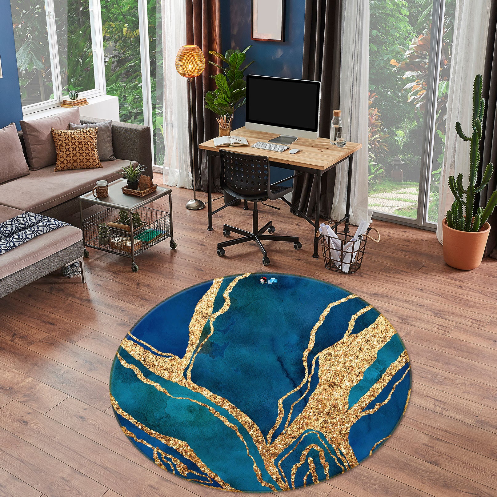 3D Golden Blue Texture 83057 Andrea haase Rug Round Non Slip Rug Mat