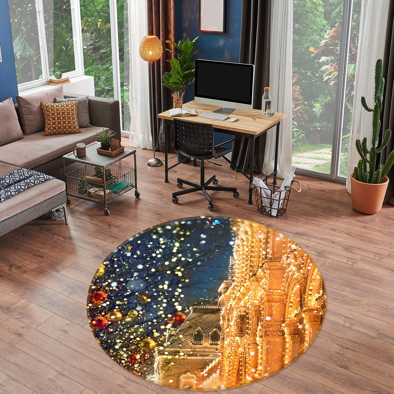 3D Golden House 54087 Christmas Round Non Slip Rug Mat Xmas