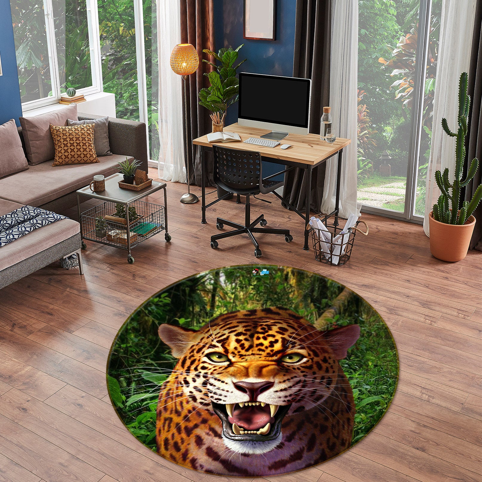 3D Leopard 85133 Jerry LoFaro Rug Round Non Slip Rug Mat