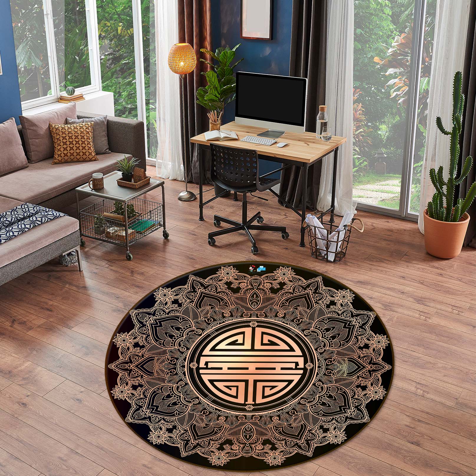 3D Golden Totem 74280 Round Non Slip Rug Mat