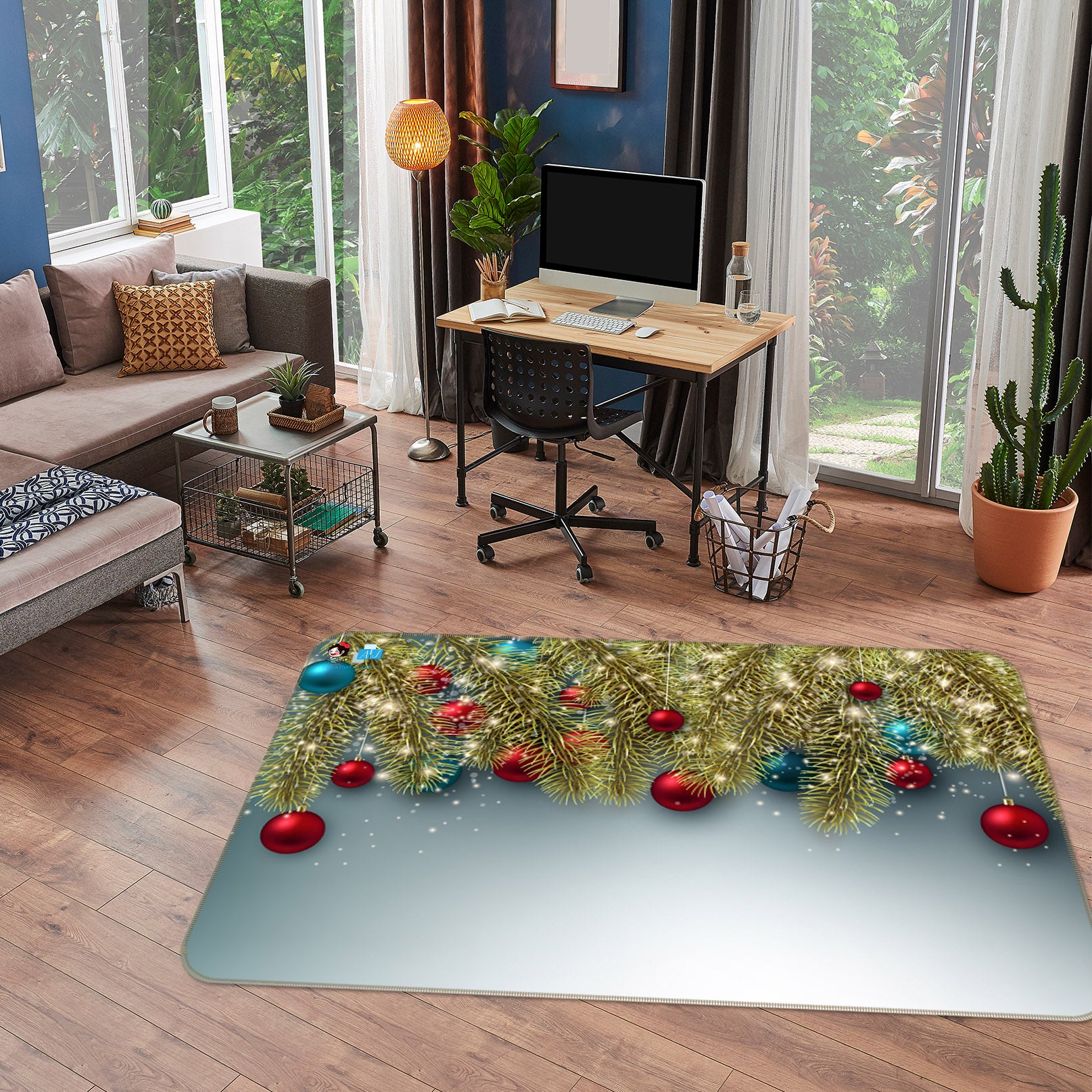 3D Golden Branches Ball 55101 Christmas Non Slip Rug Mat Xmas