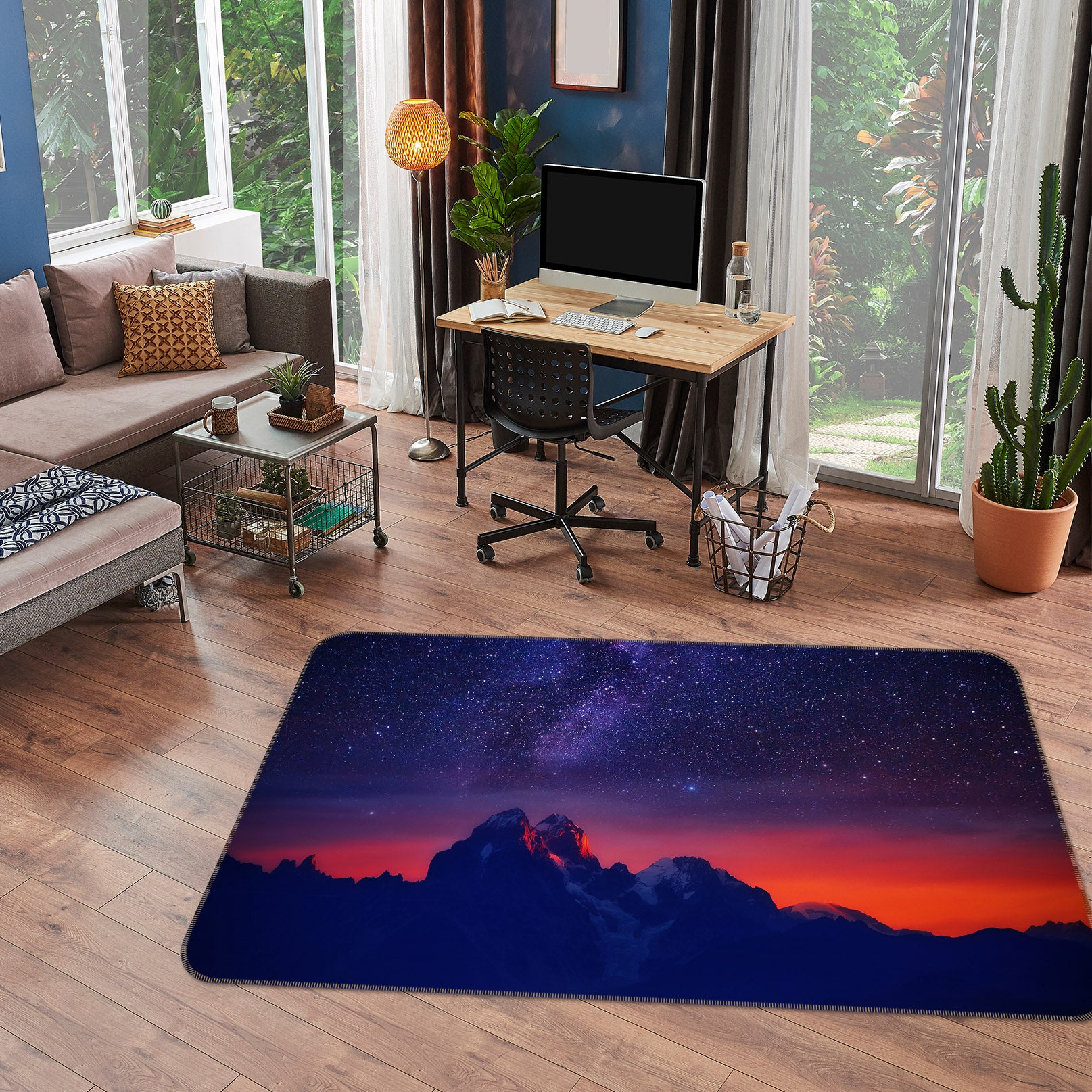 3D Mountains Starry Sky 34217 Non Slip Rug Mat