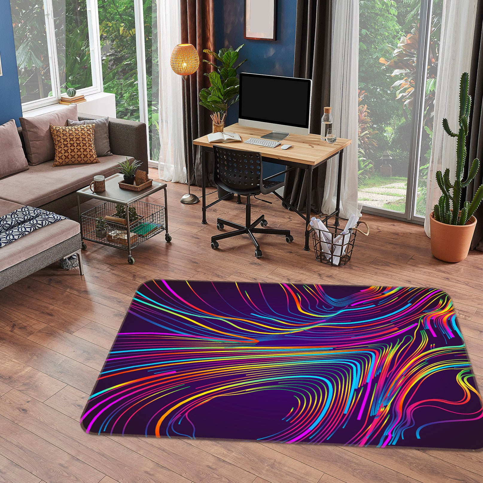 3D Color Line Pattern 35077 Non Slip Rug Mat