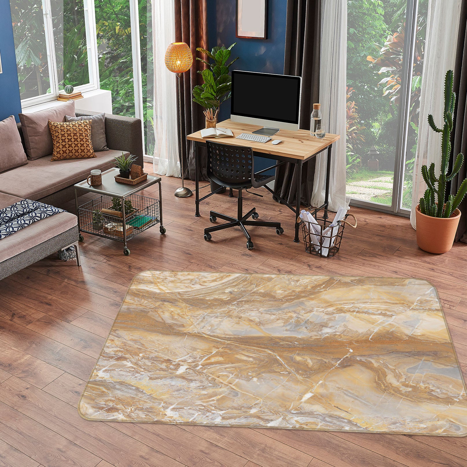 3D Yellow Marble Pattern 27114 Non Slip Rug Mat