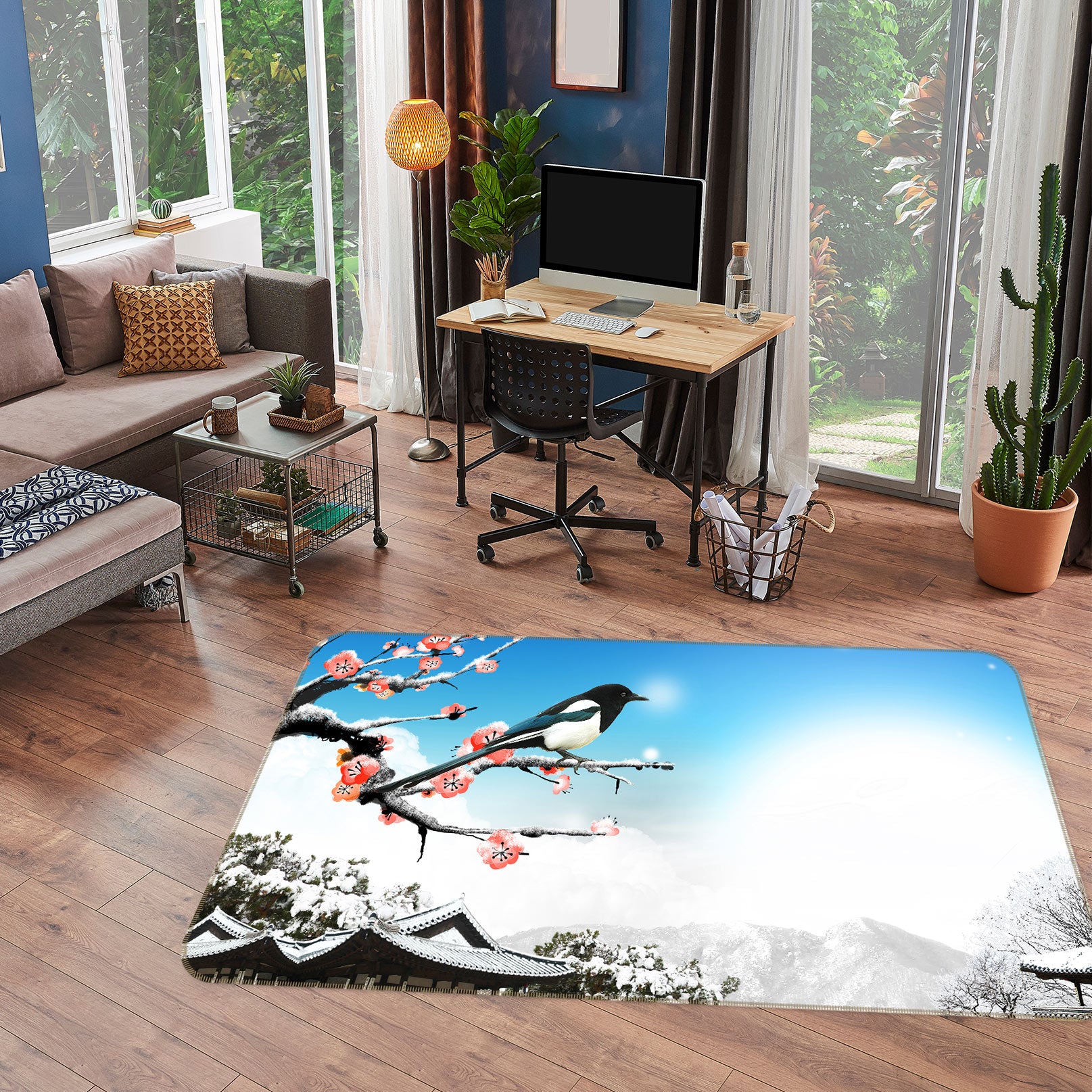 3D Flower Branch Bird 76020 Non Slip Rug Mat