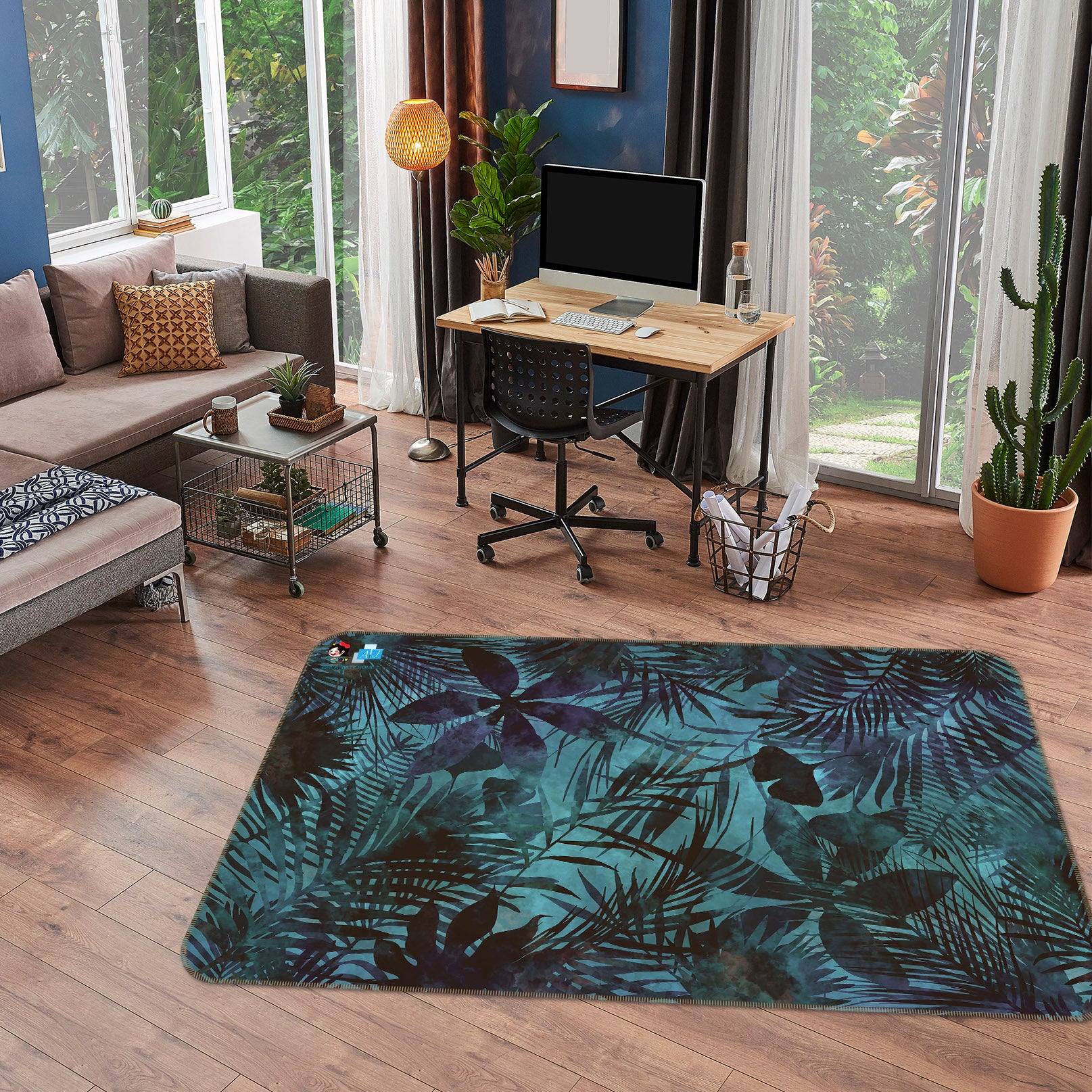 3D Dark Leaves Pattern 83009 Andrea haase Rug Non Slip Rug Mat