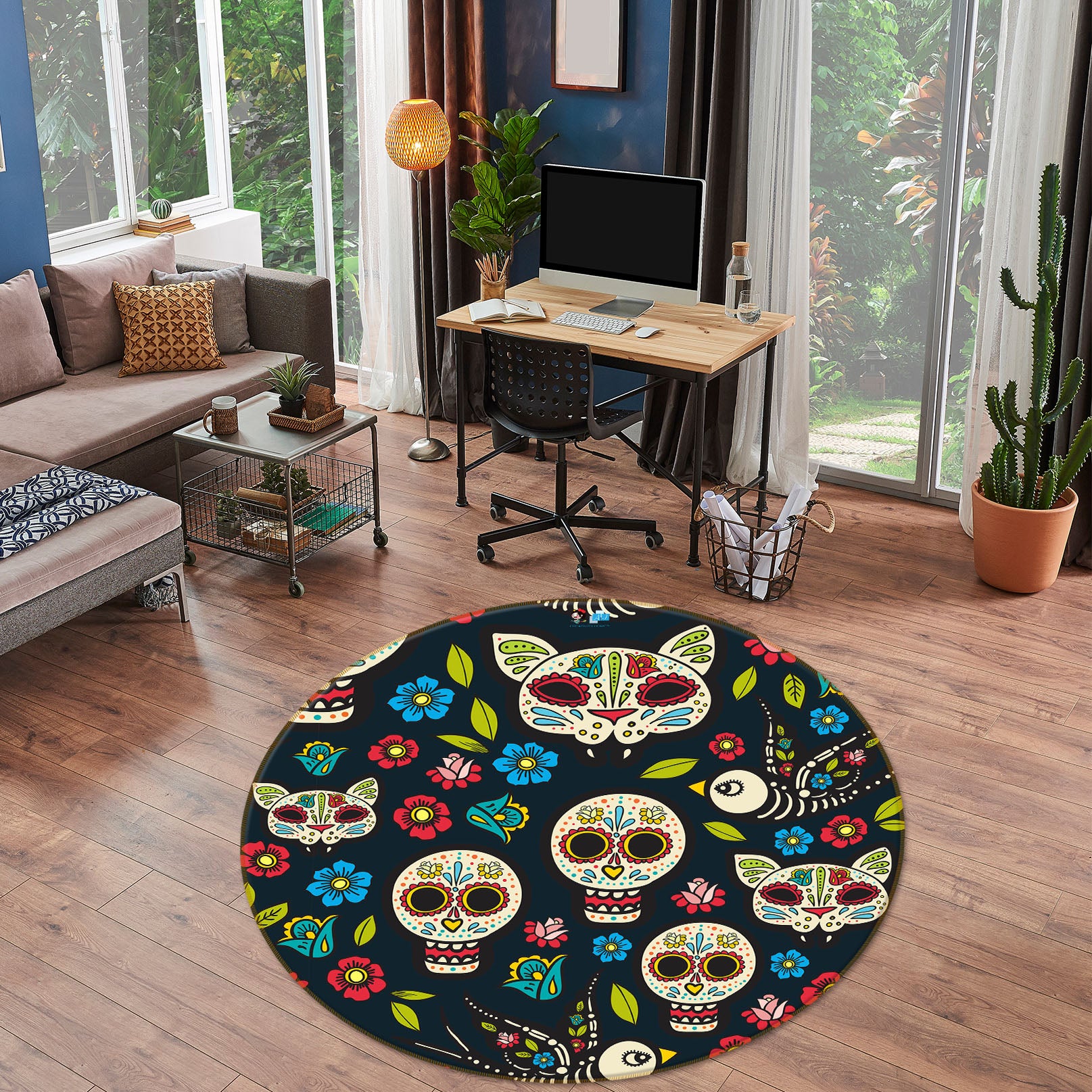 3D Pattern Cat Head 75037 Round Non Slip Rug Mat