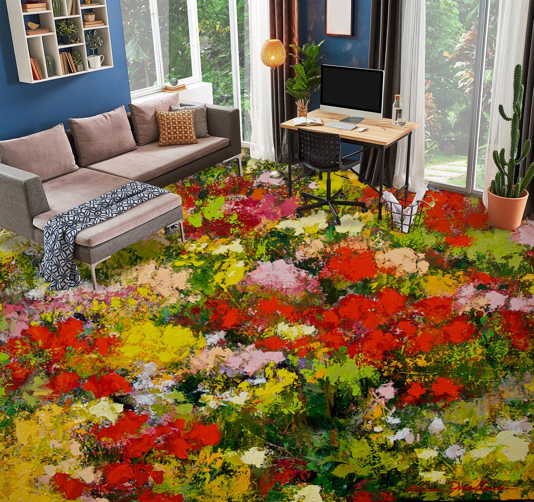 3D Flower Bush Painting 9928 Allan P. Friedlander Floor Mural
