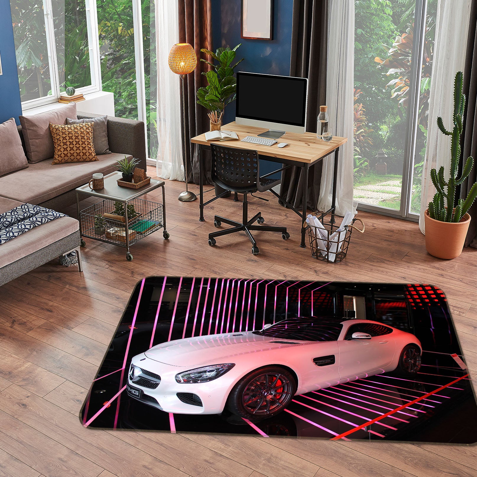 3D White Car 42005 Vehicle Non Slip Rug Mat