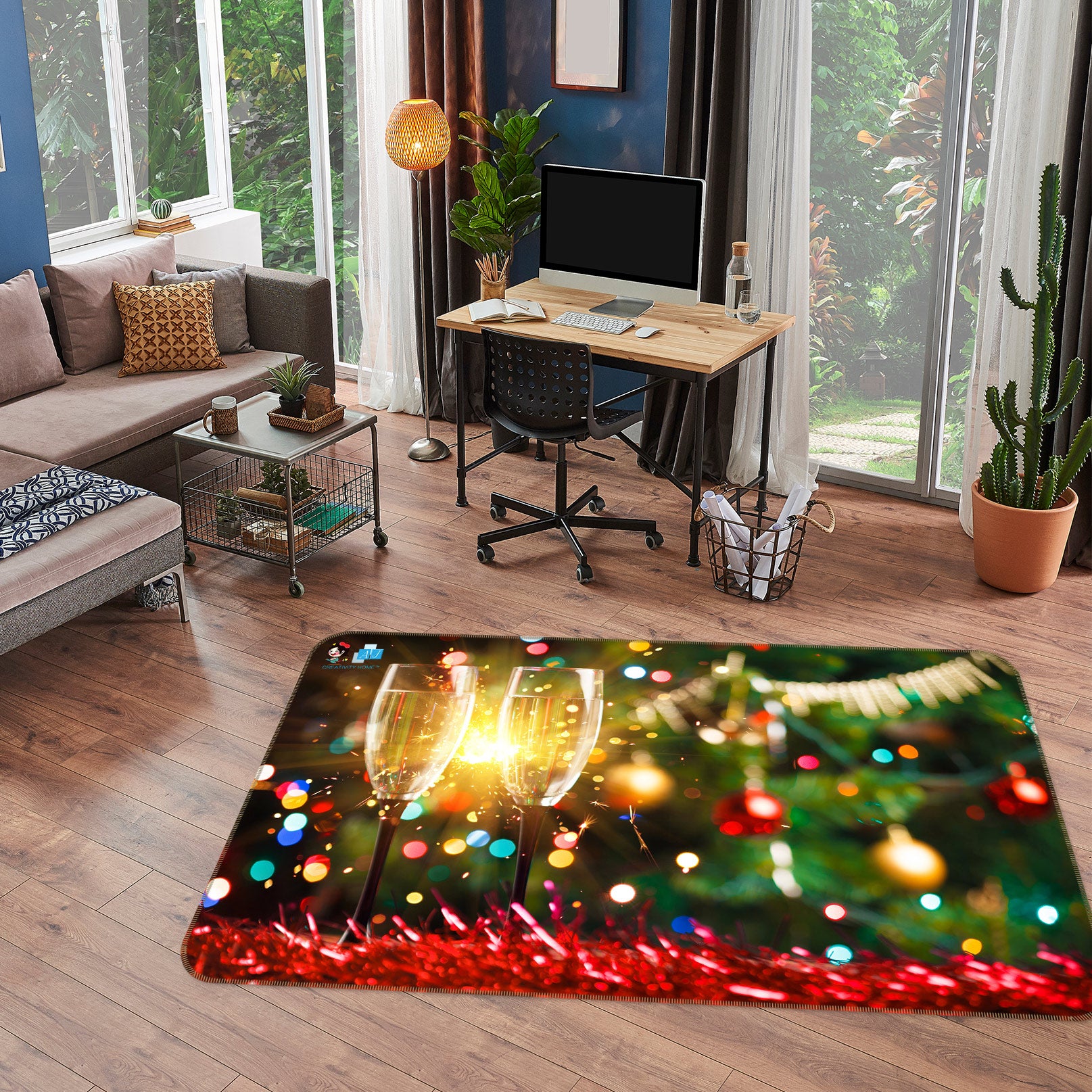 3D Wine Glass 54223 Christmas Non Slip Rug Mat Xmas