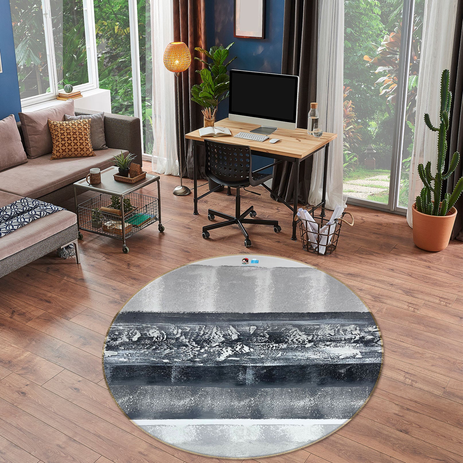 3D Black Pattern 4052 Skromova Marina Rug Round Non Slip Rug Mat