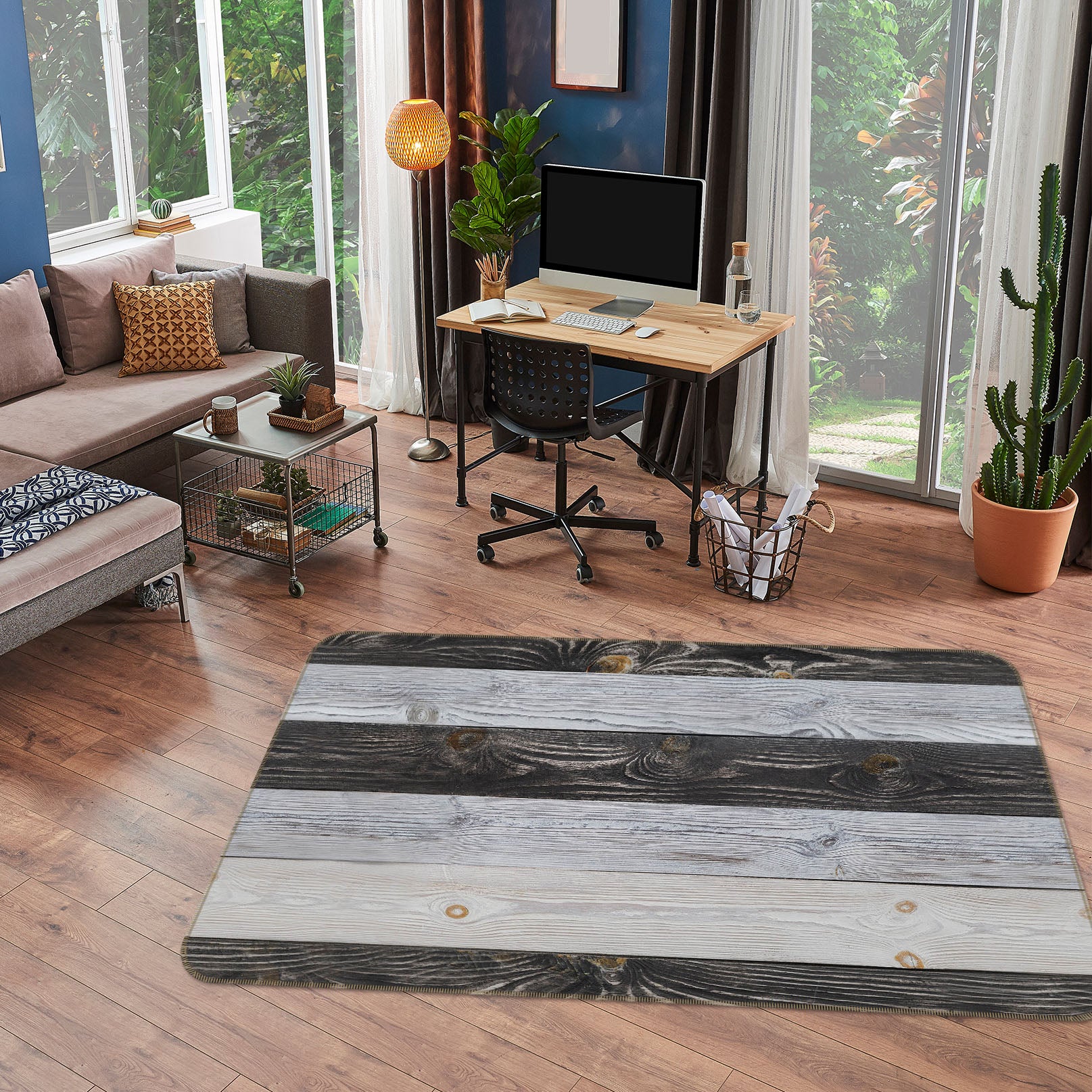 3D Black White Planks 31027 Non Slip Rug Mat