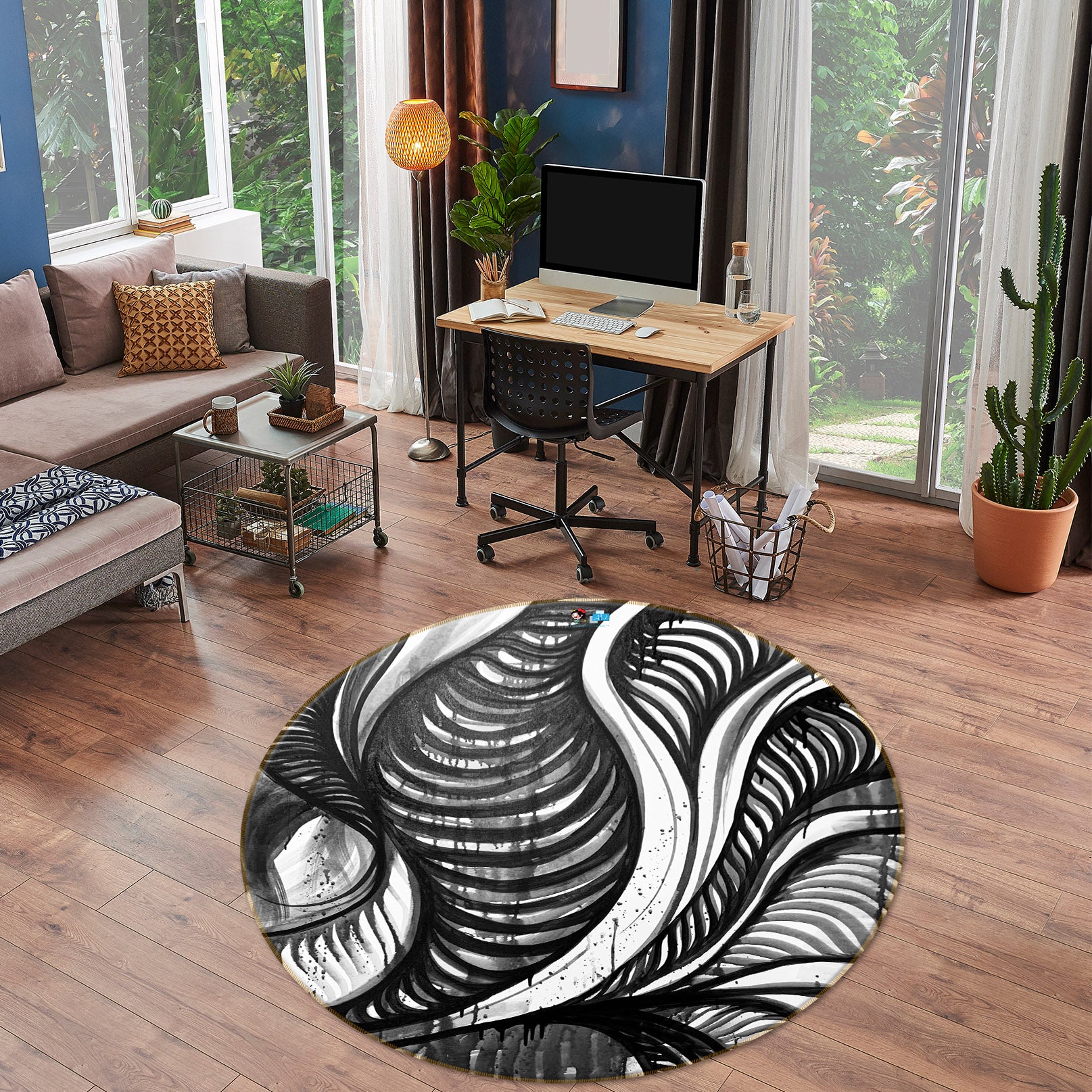 3D Line Drawing 8237 Jacqueline Reynoso Rug Round Non Slip Rug Mat