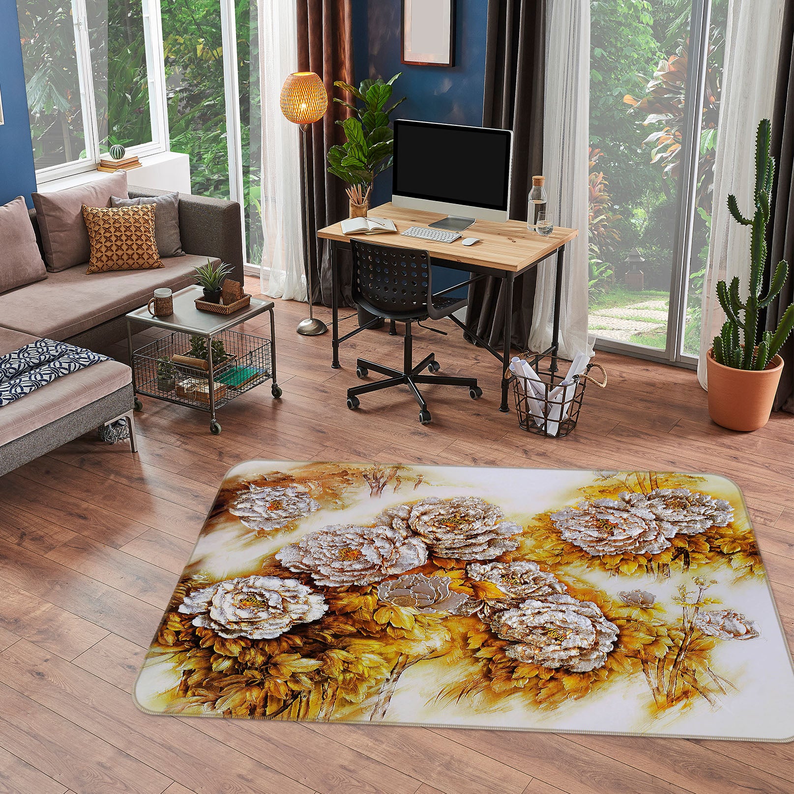 3D Flower Pattern 32094 Non Slip Rug Mat