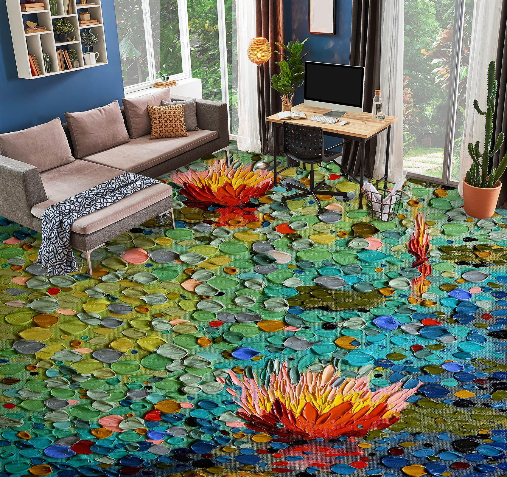 3D Lotus Pond 102169 Dena Tollefson Floor Mural