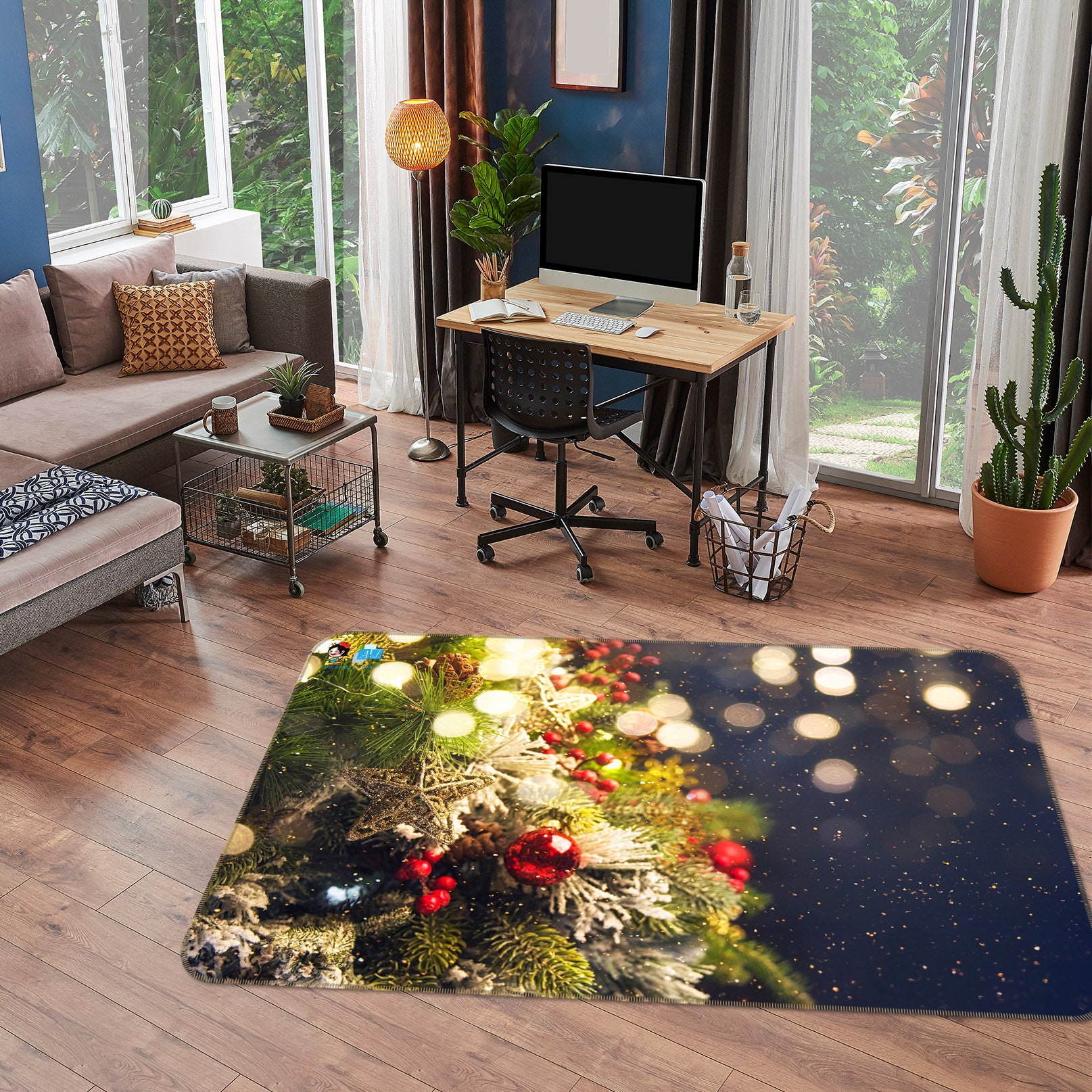 3D Tree Pendant 55107 Christmas Non Slip Rug Mat Xmas