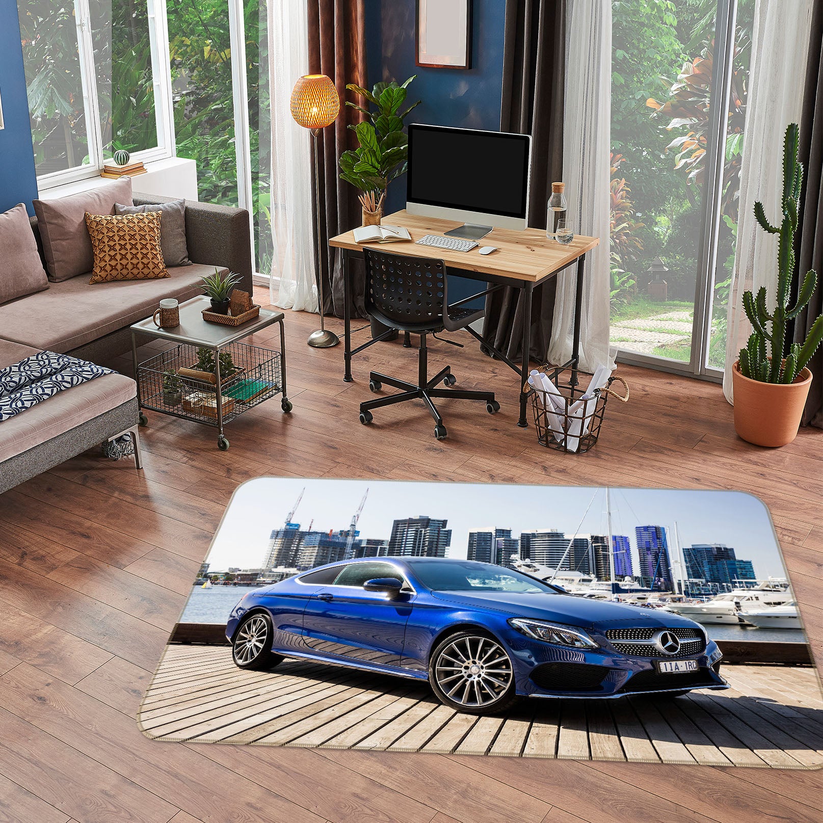 3D Blue Car 42062 Vehicle Non Slip Rug Mat