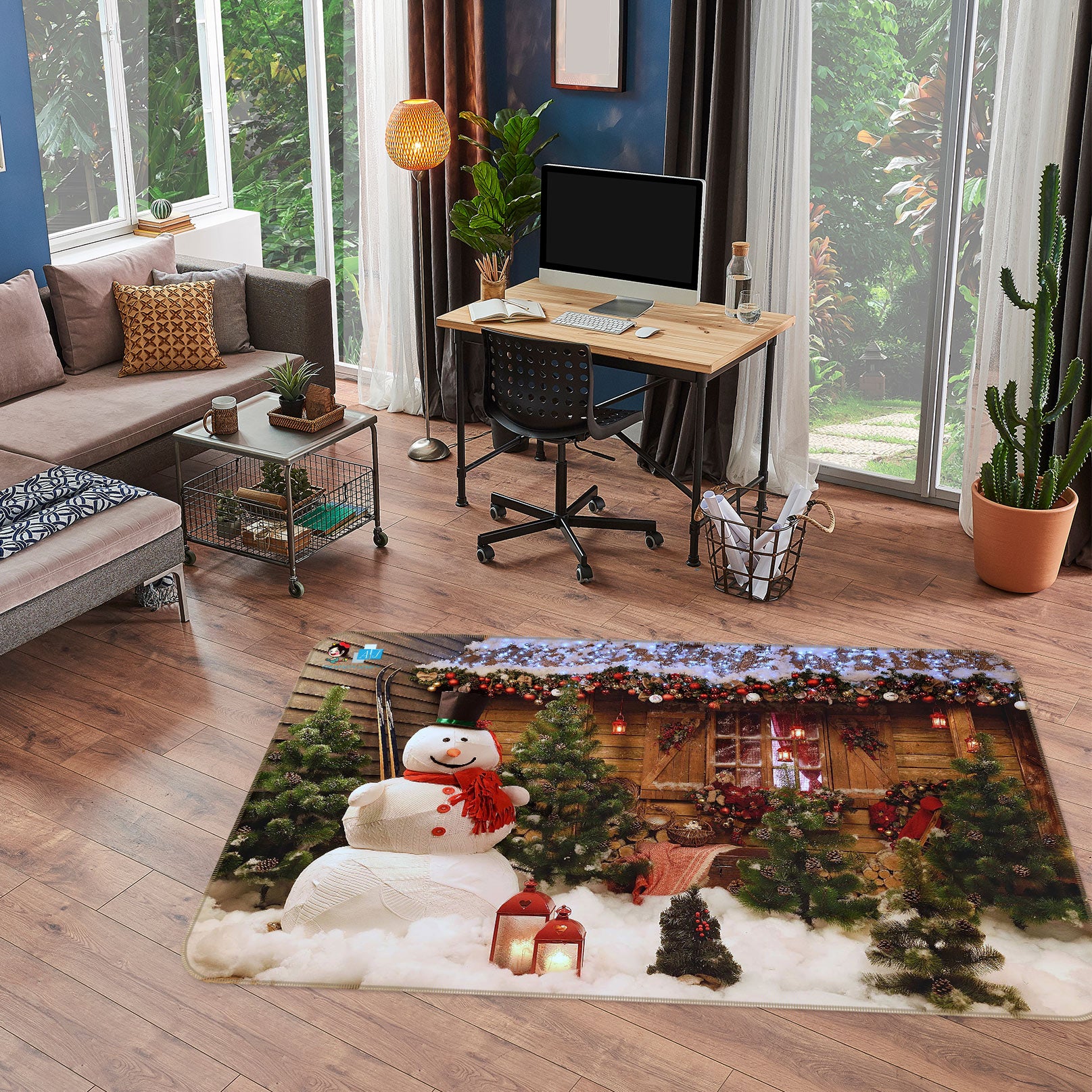 3D Snowman Cabin 55011 Christmas Non Slip Rug Mat Xmas