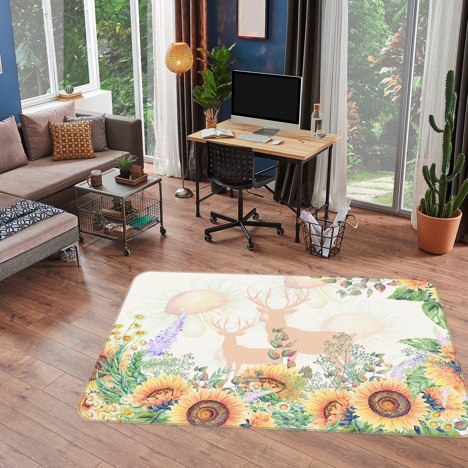 3D Sunflower Deer 77036 Non Slip Rug Mat