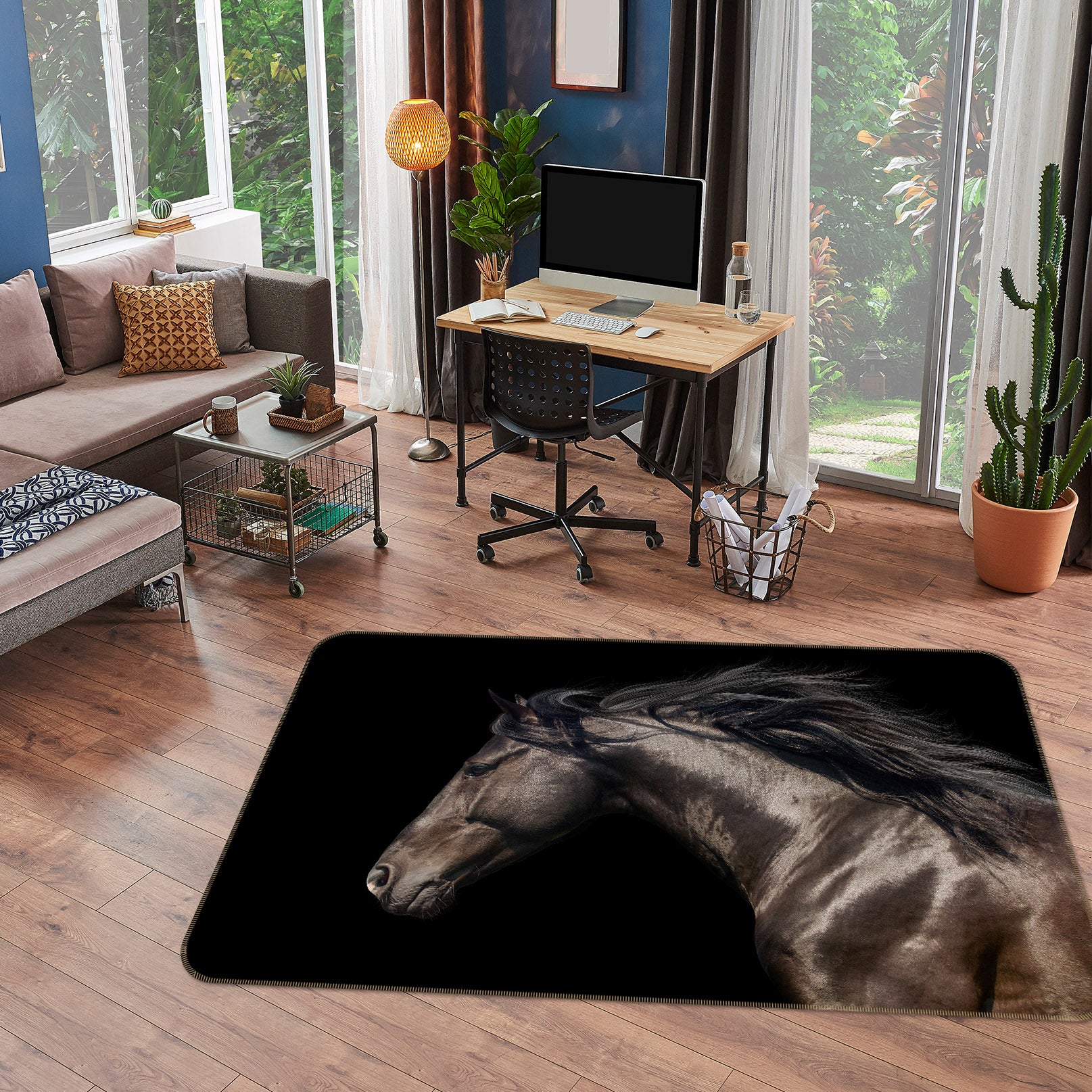 3D Black Horse 089 Animal Non Slip Rug Mat