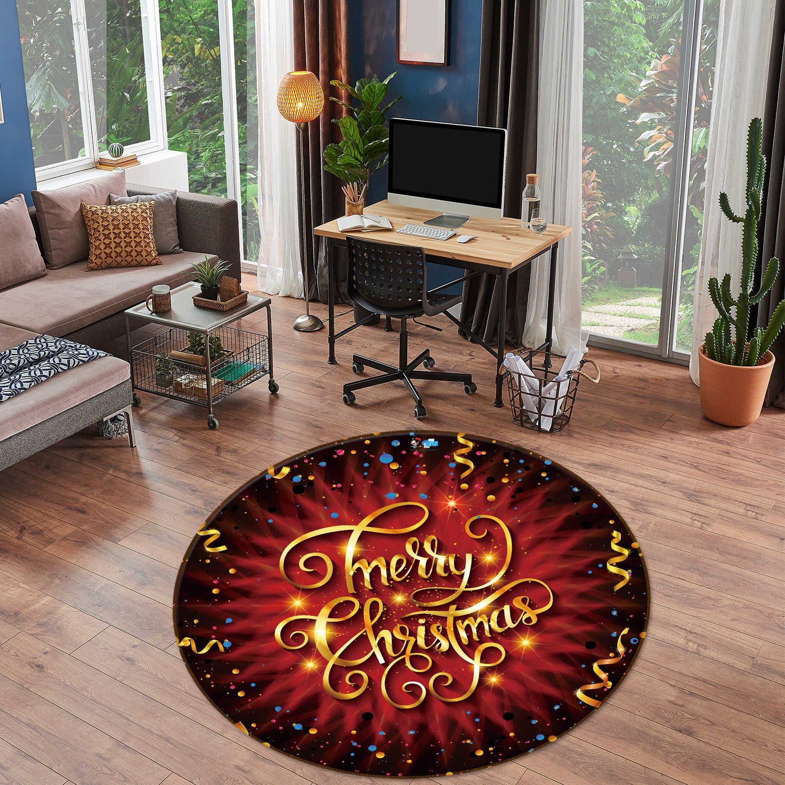3D Letter 54201 Christmas Round Non Slip Rug Mat Xmas