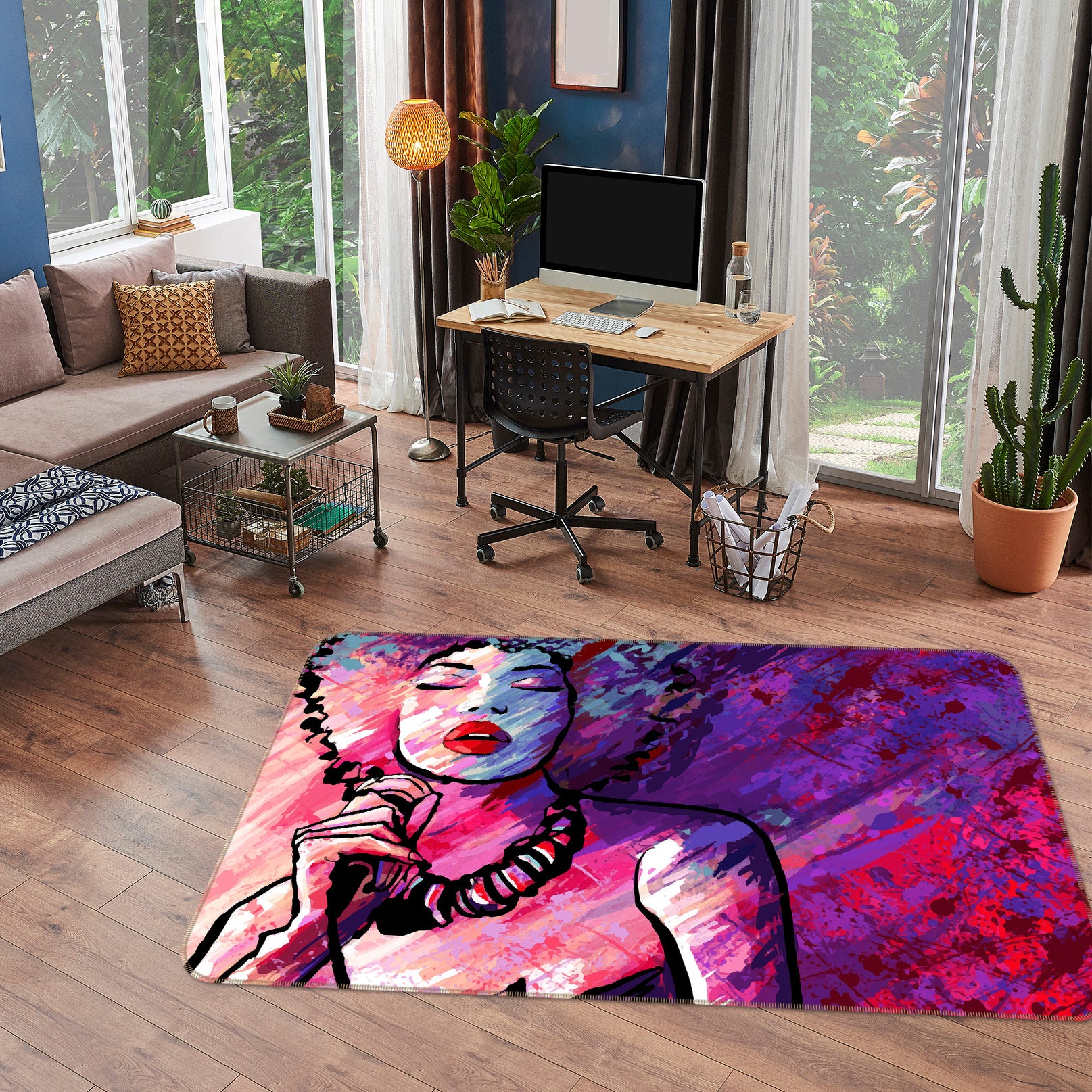 3D Fuchsia Beauty 77112 Non Slip Rug Mat