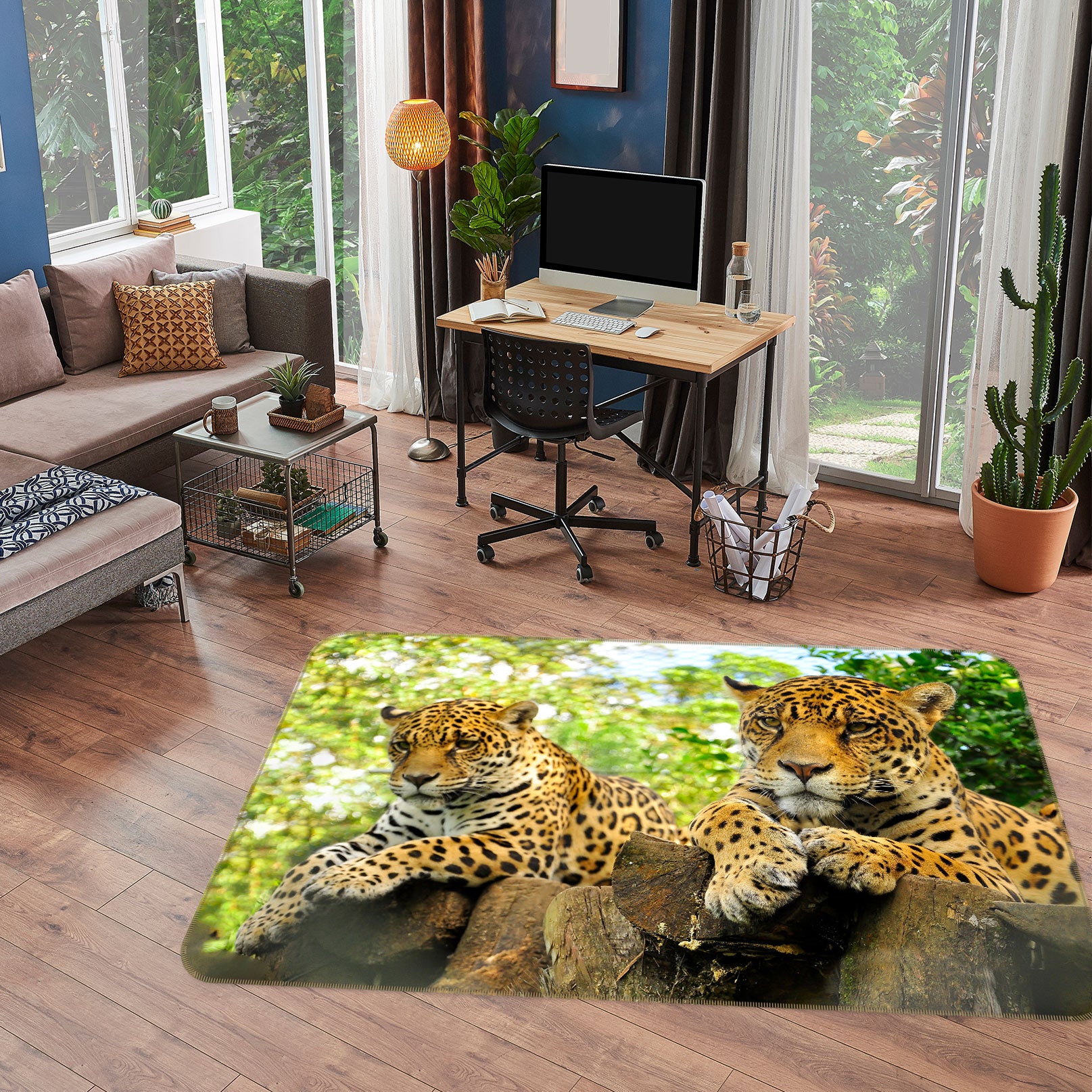 3D Two Leopards 30019 Non Slip Rug Mat