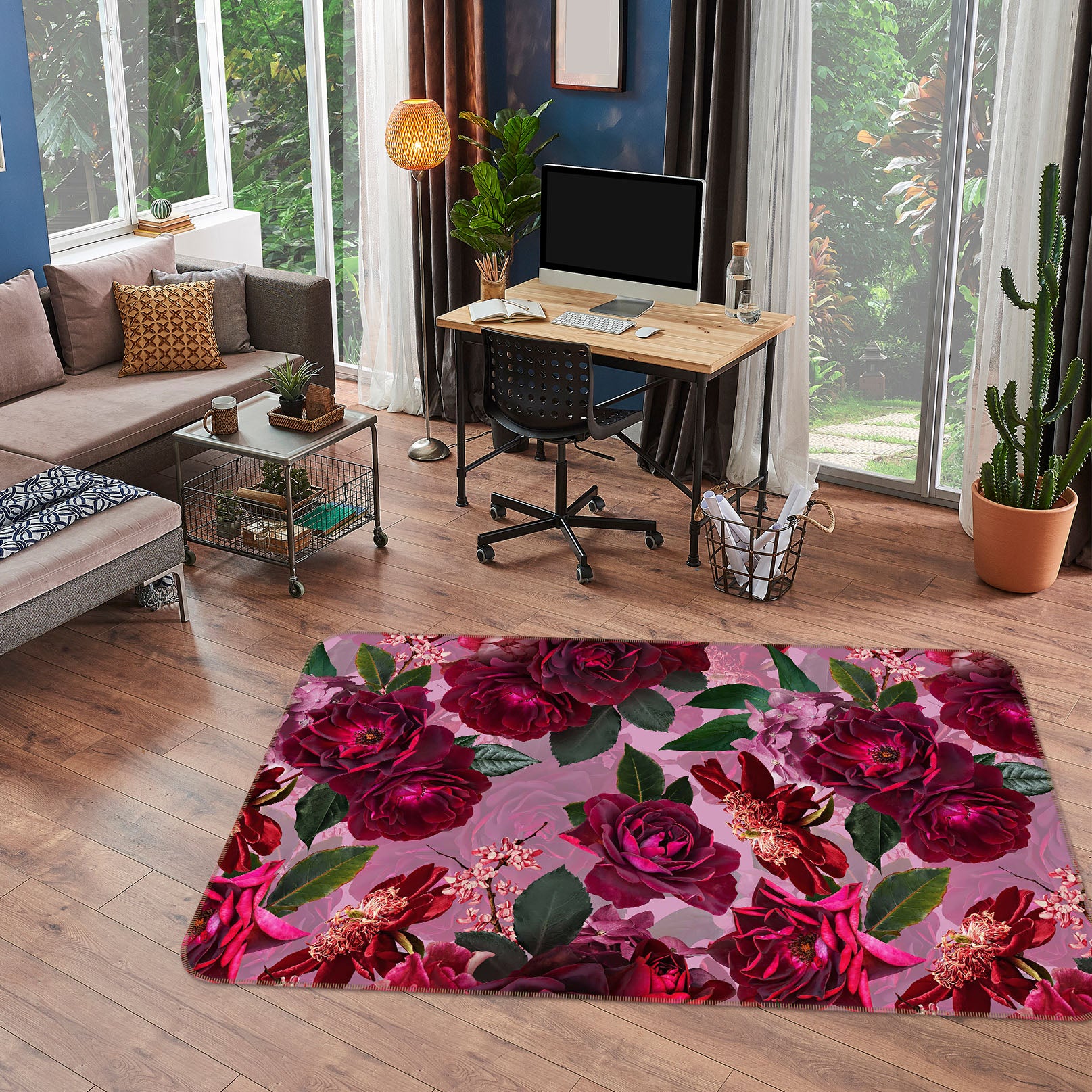 3D Purple Flowers 116 Uta Naumann Rug Non Slip Rug Mat