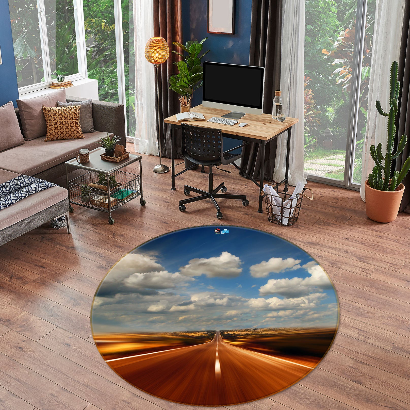 3D Highway Sky 72048 Round Non Slip Rug Mat