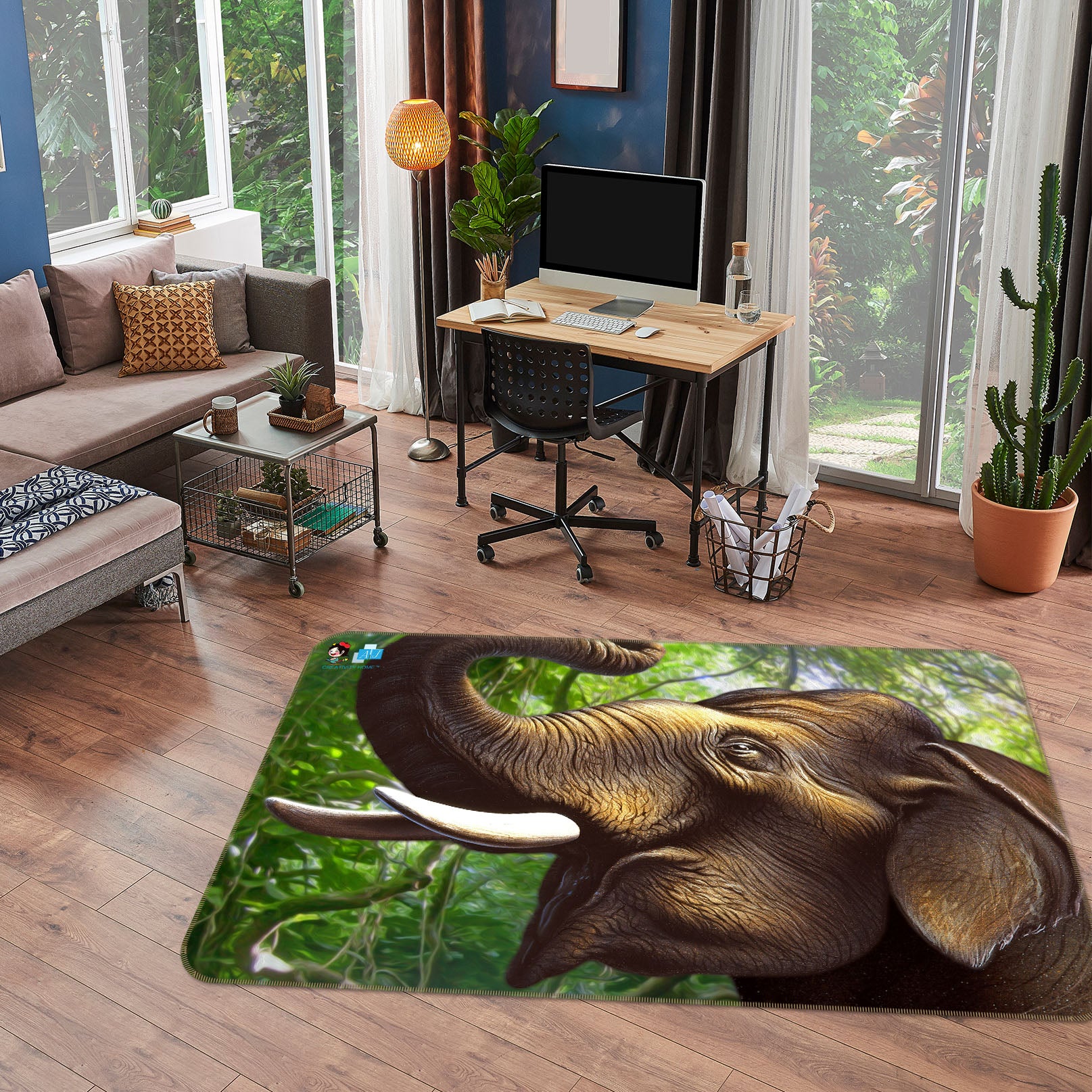 3D Indian Elephant 85056 Jerry LoFaro Rug Non Slip Rug Mat
