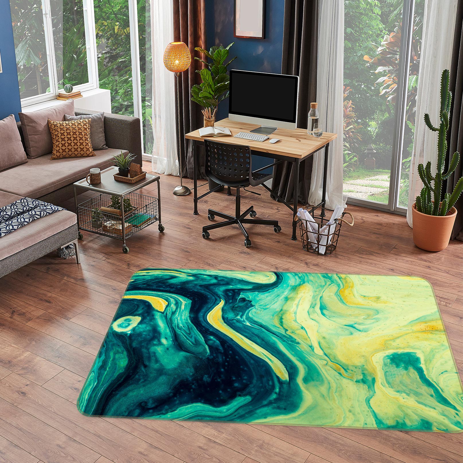 3D Green Lines 30083 Non Slip Rug Mat