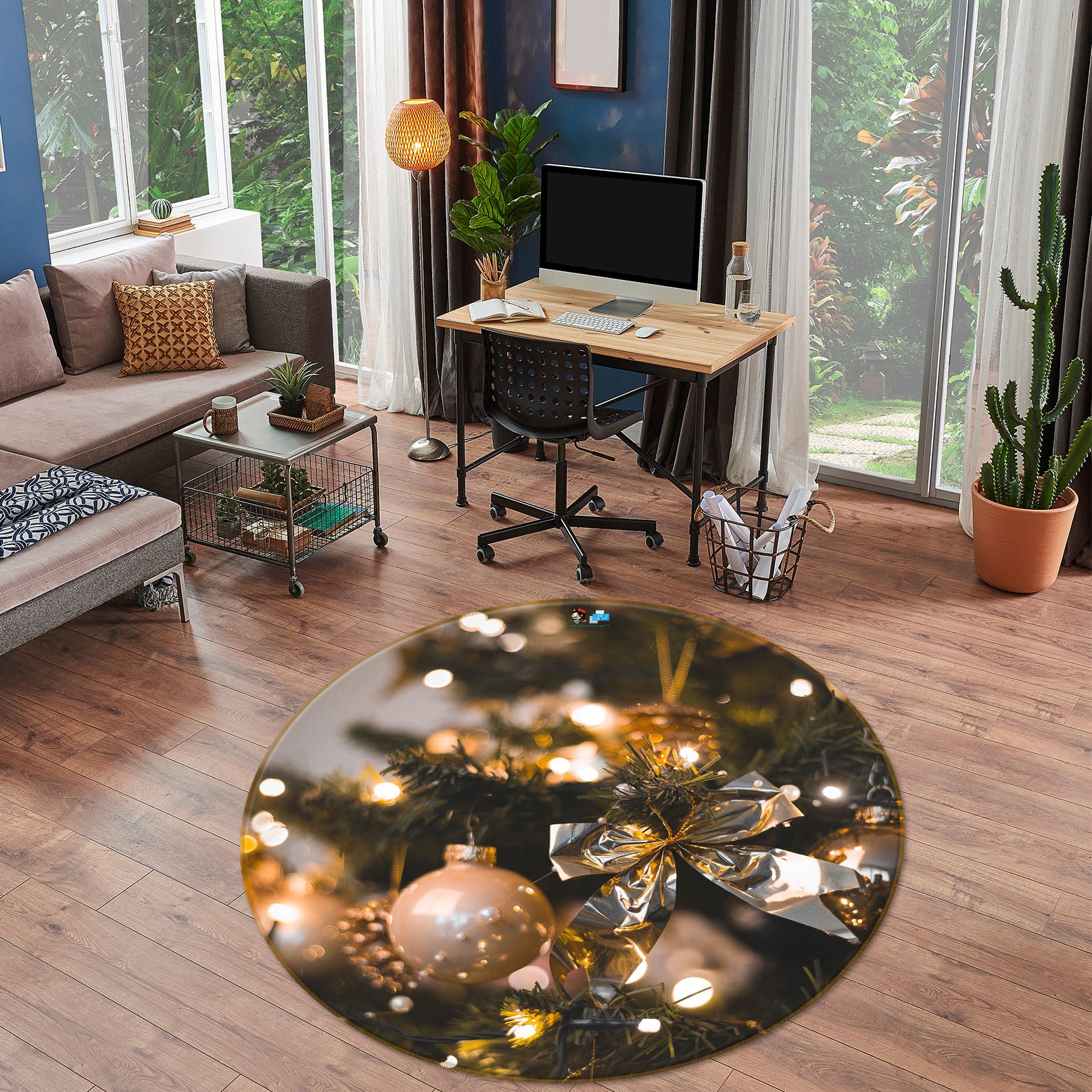3D Ball Pendant 75111 Round Non Slip Rug Mat