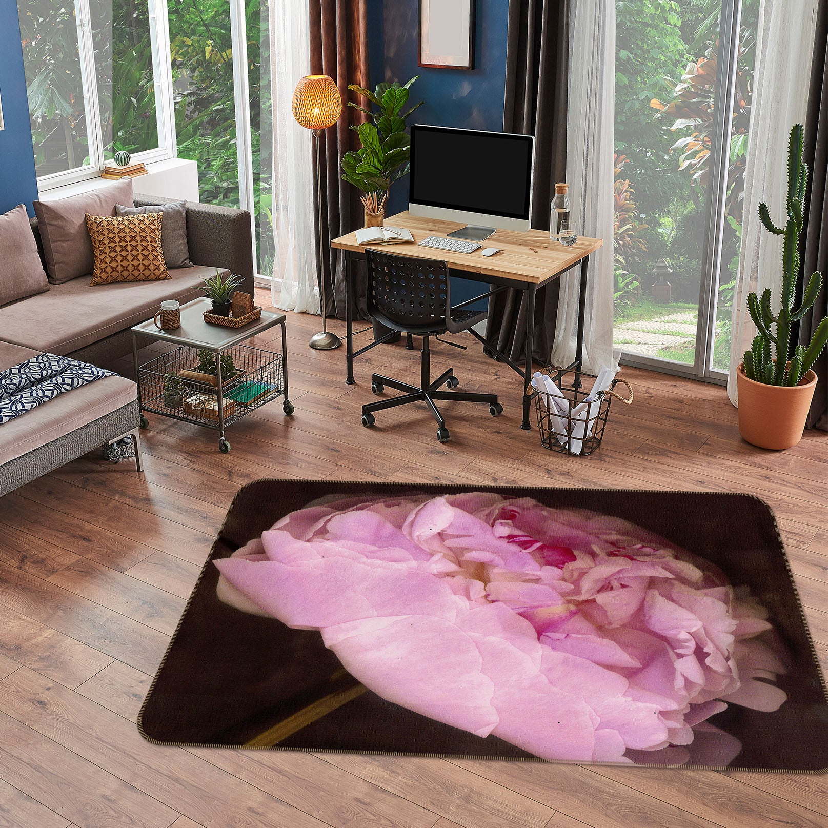 3D Pink Flower 32036 Non Slip Rug Mat